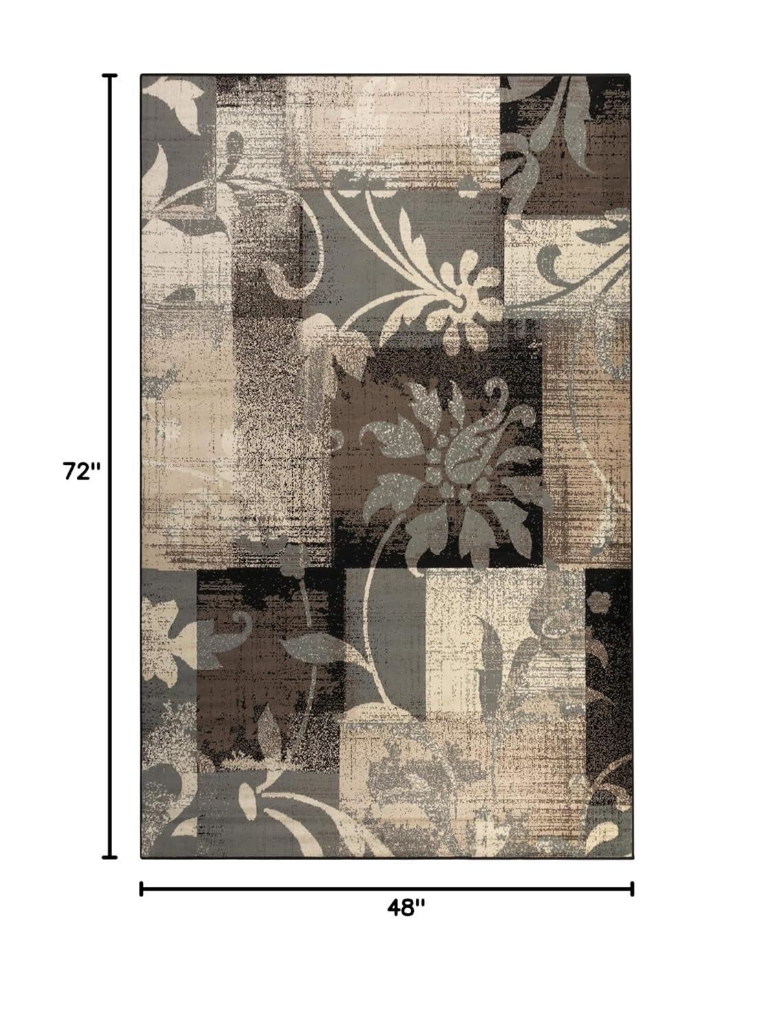 Superior Indoor Area Rug, Jute Backed, Perfect for Office, Living/Dining Room, Bedroom, Kitchen, Hallway, Entryway, Floor, Modern Floral Patchwork Decor, Pastiche Collection, 4' x 6', Beige