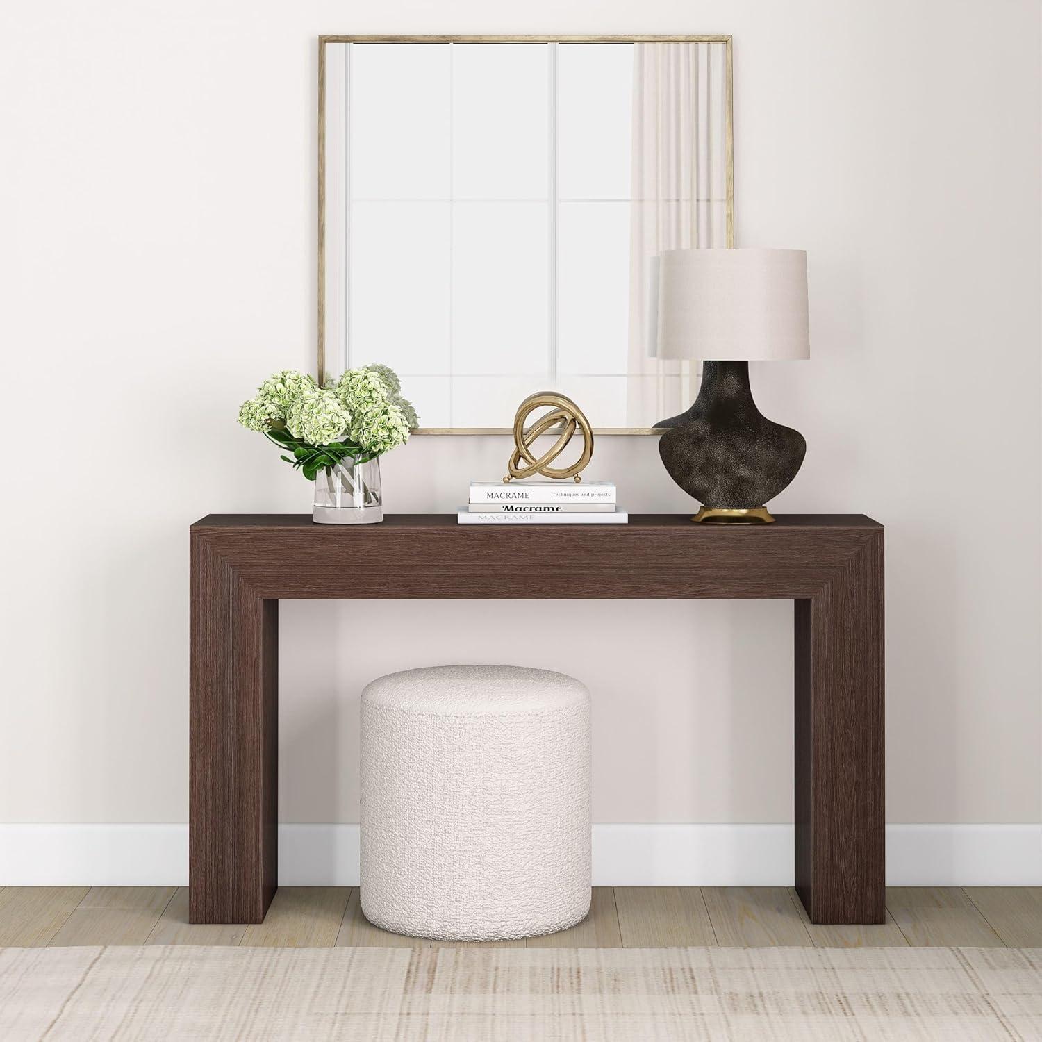 Plank+Beam Grand Console table, 56" Solid Wood Modern Sofa Table, Entryway Table for Hallway, Behind the Couch, Living Room, Foyer, Walnut Wirebrush