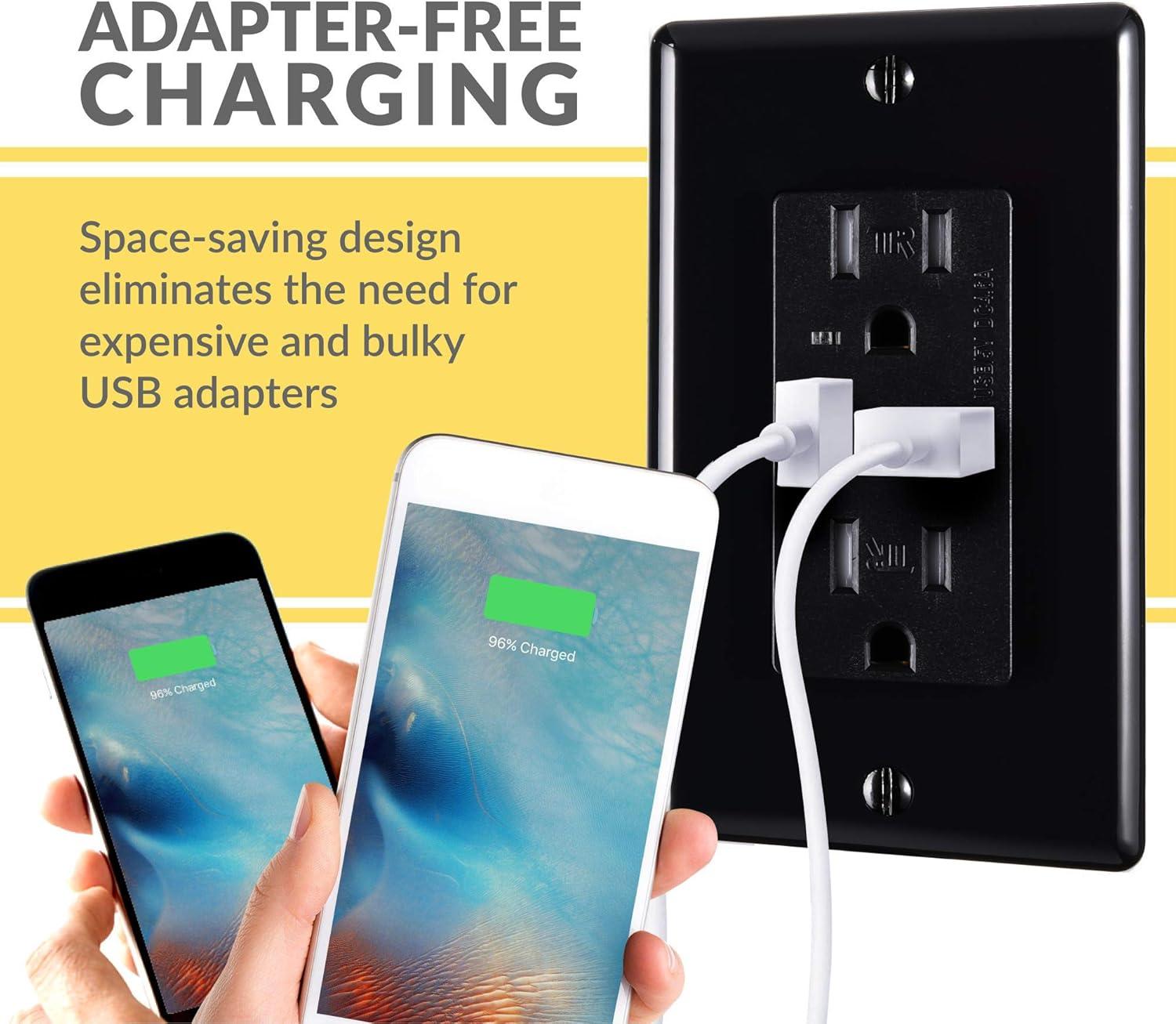 Faith 4.6A USB Outlet and 15A Decorator Tamper-Resistant Duplex Receptacle with Wall Plate, Black, 2-Pack