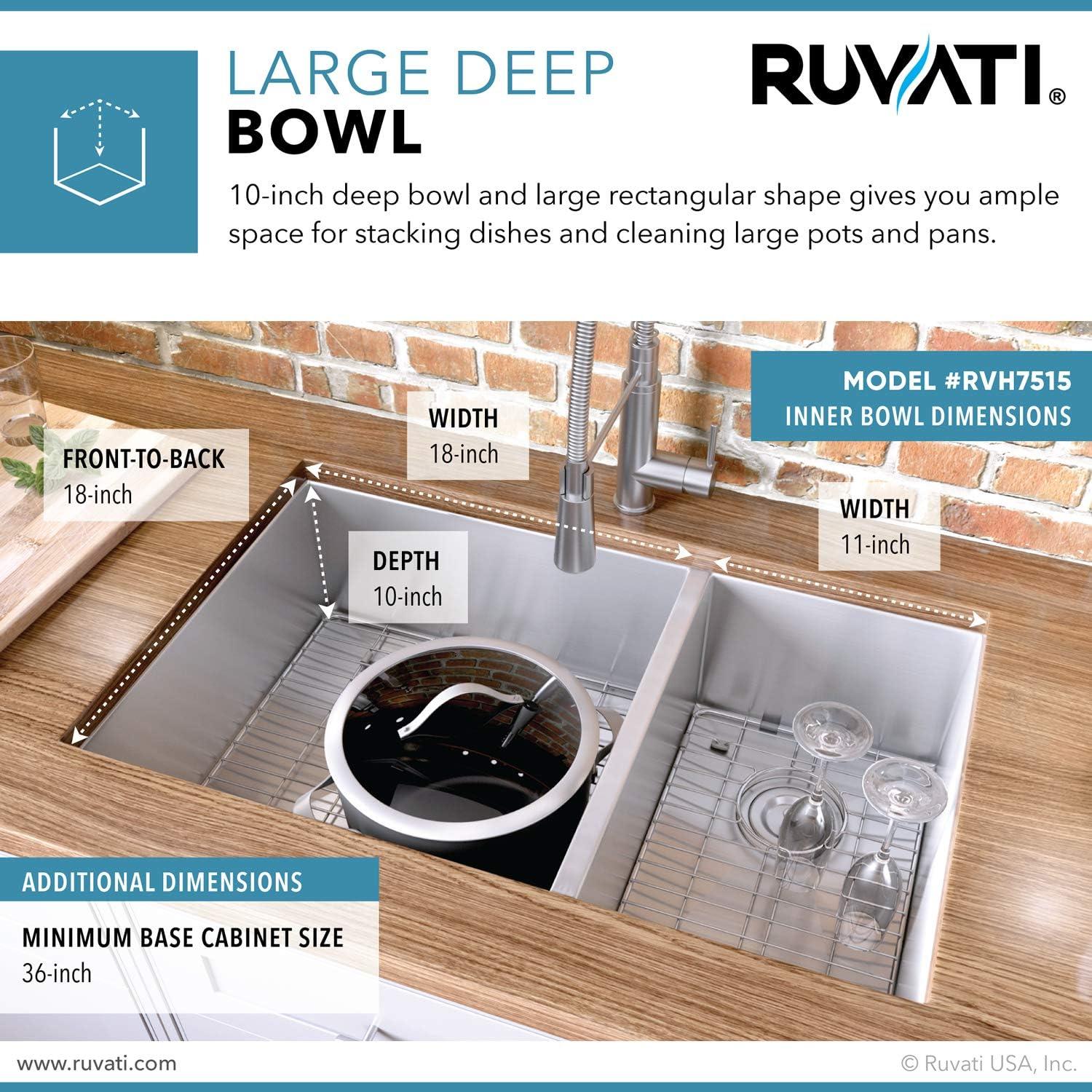 Ruvati 32-inch Undermount 60/40 Double Bowl Zero Radius 16 Gauge Stainless Steel Kitchen Sink