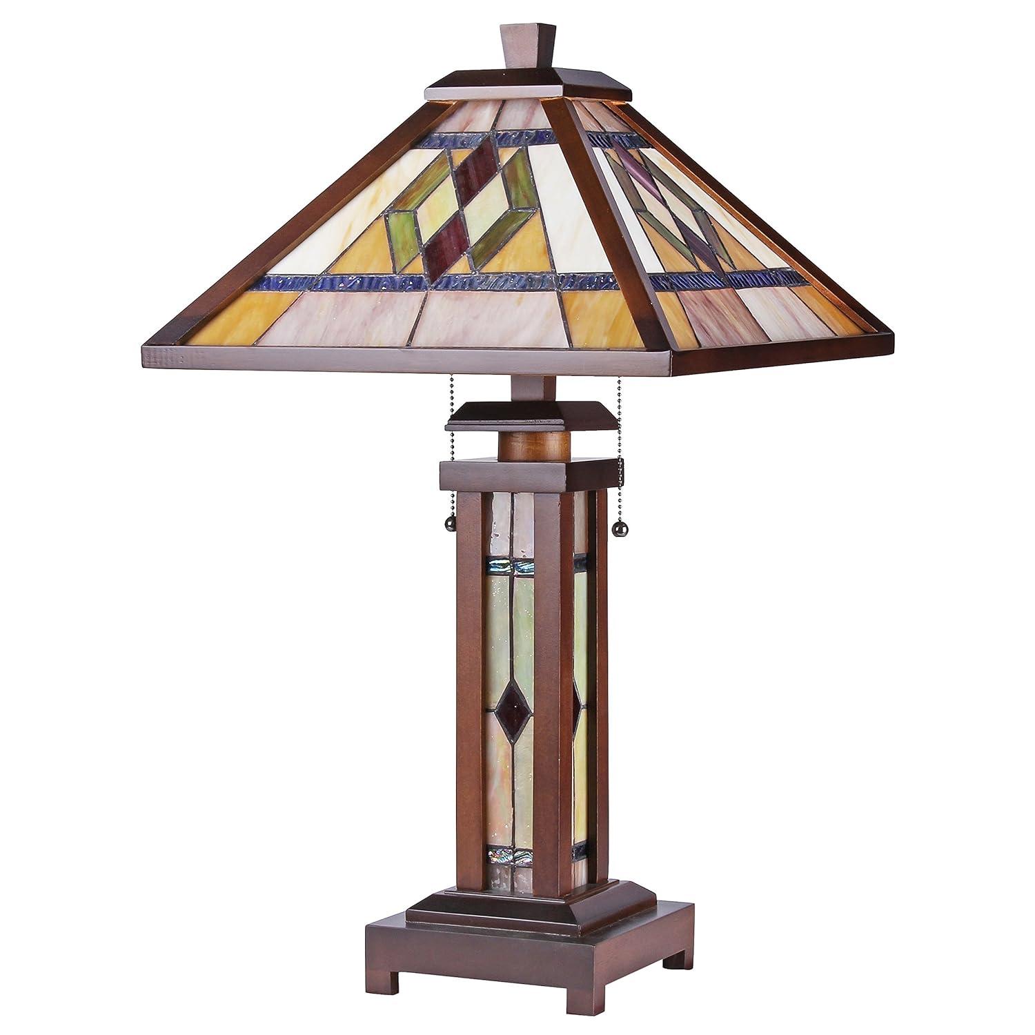 Chloe Lighting Gareth Tiffany-Style Mission 3 Light Double Lit Wooden Table Lamp 15" Shade
