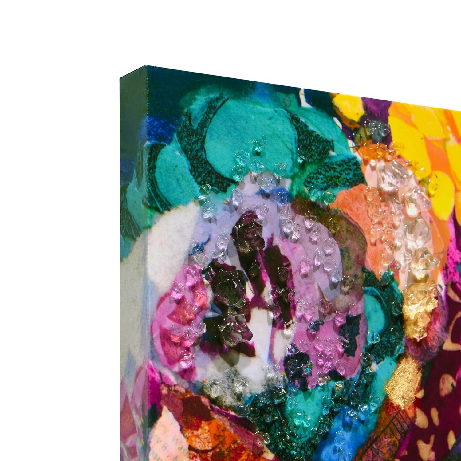 "Floral Radiance I" Crystallus Epoxy Coated Wrapped Glossy Canvas Wall Art with Heavy Acrylic Crystal Shards Embellishments,