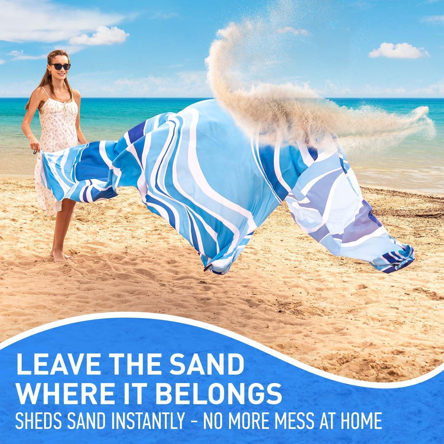 Everlasting Comfort 6-Person Beach Blanket, Oversized Extra Large Beach Mat, Tulum Blue