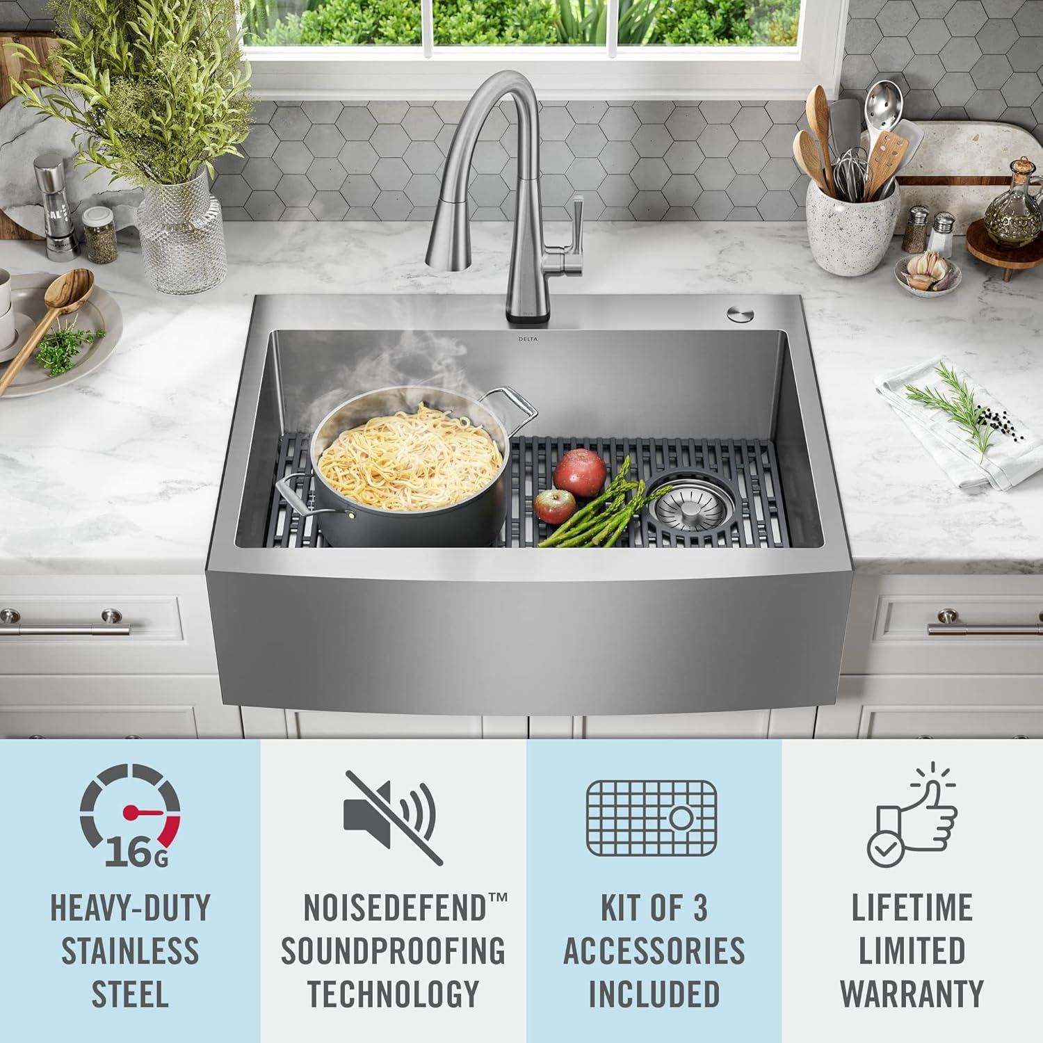 Lenta Retrofit Farmhouse Apron Front 16 Gauge Stainless Steel Single Bowl Kitchen Sink for Top Mount Installation