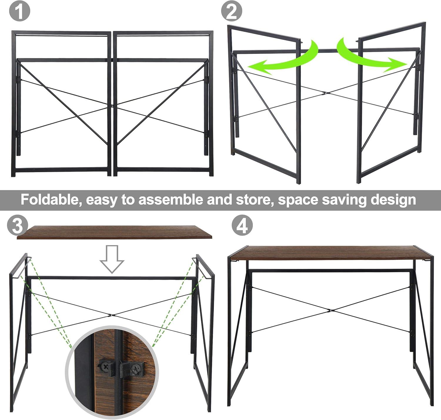 Espresso Foldable Wood and Metal Writing Desk