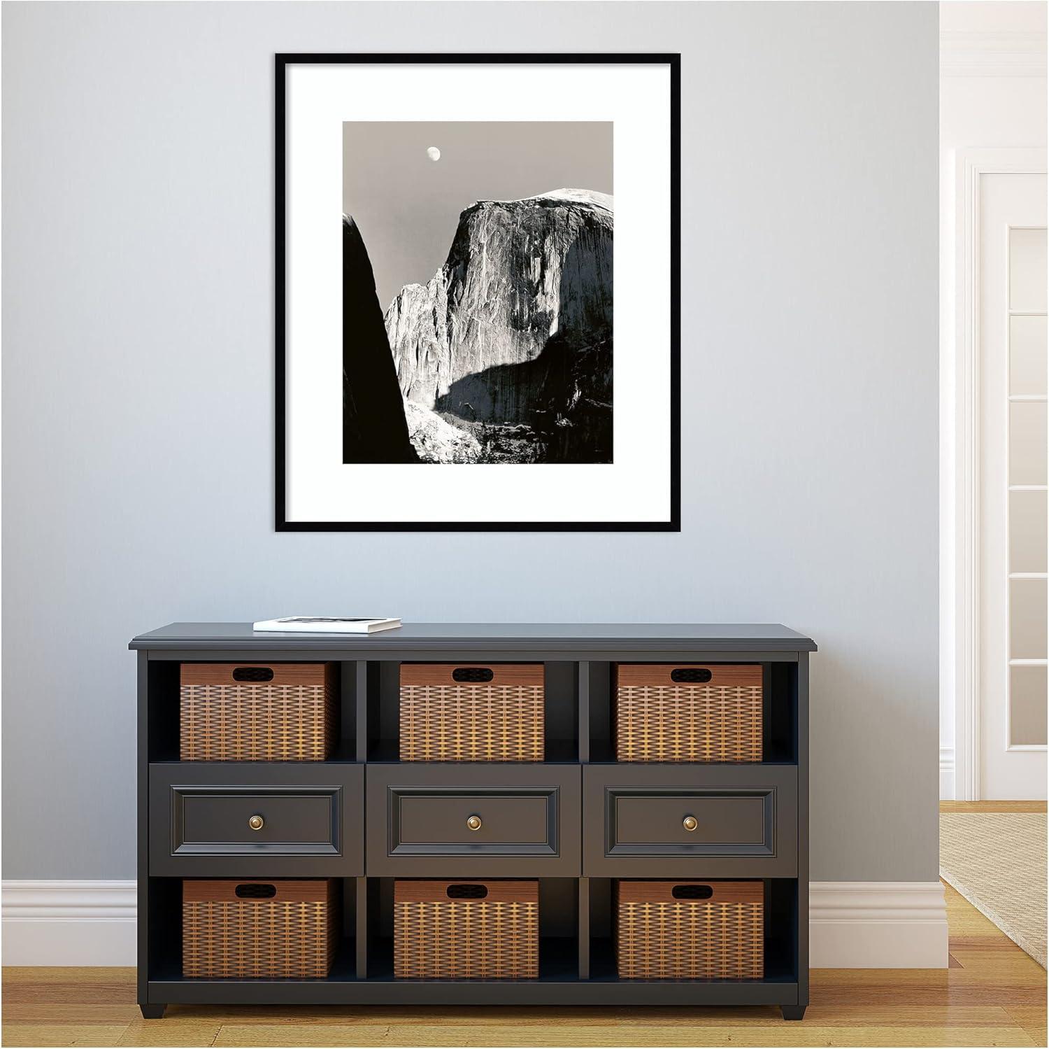 Moon Over Half Dome Black and White Framed Print