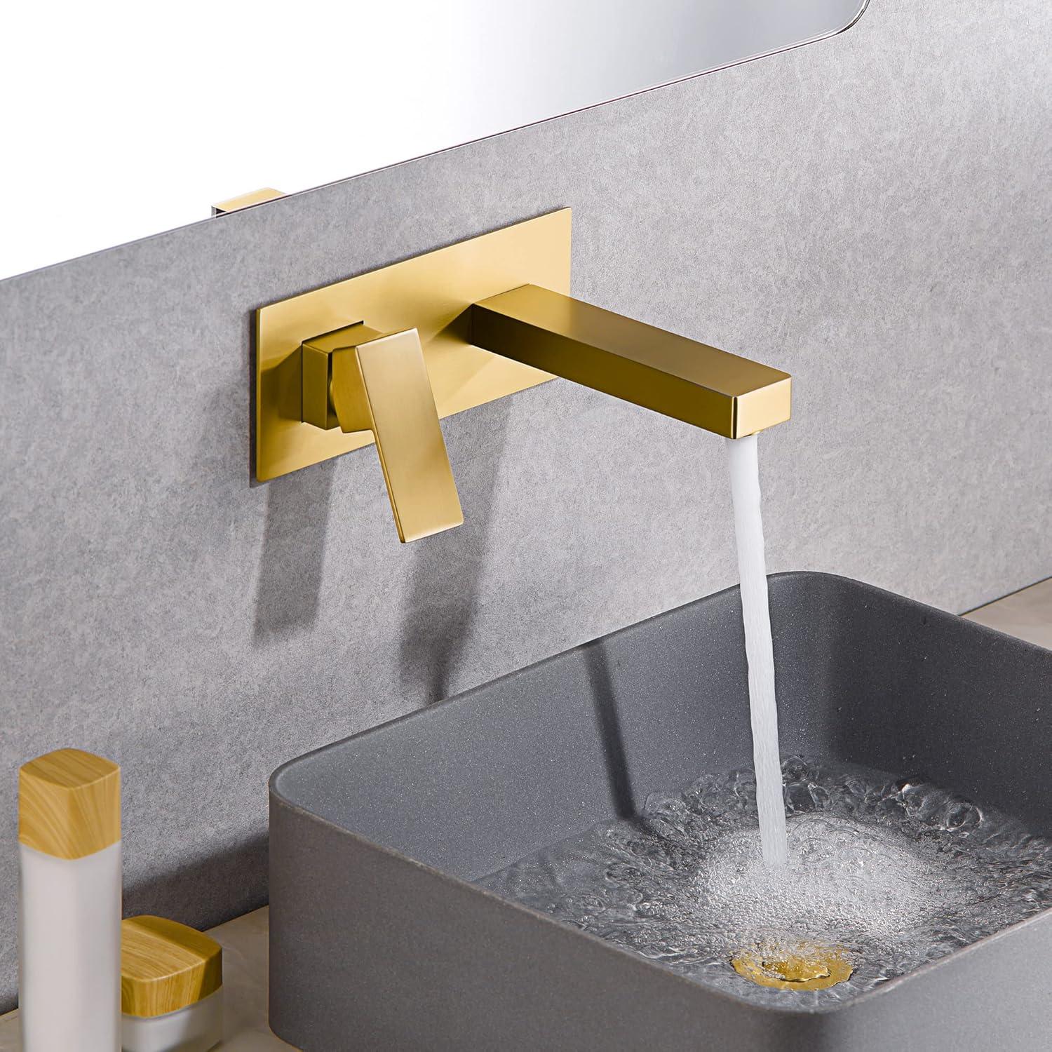 Products sumerain Wall Mount Bathroom Sink Faucet Brushed Gold and Rough in Valve Included, Left-Handed Single Handle