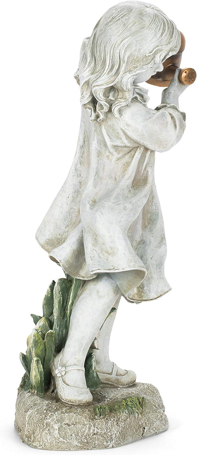 Gray Resin Girl with Bronze Watering Can Garden Statue