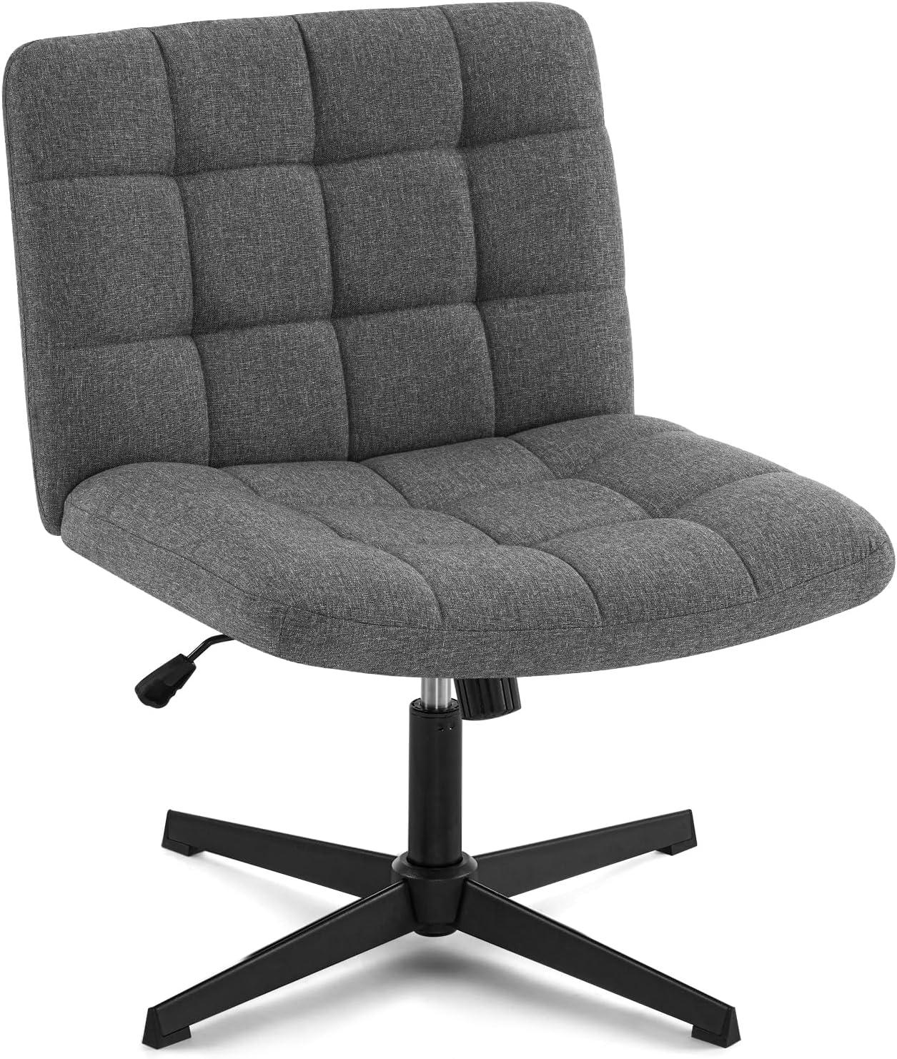 Furniliving Home Office Desk Chair with Wheels,Criss Cross Legged Wide Chair Armless Height Adjustable Chair with Mid Back Swivel Accent Vanity Chairs,Linen-Beige
