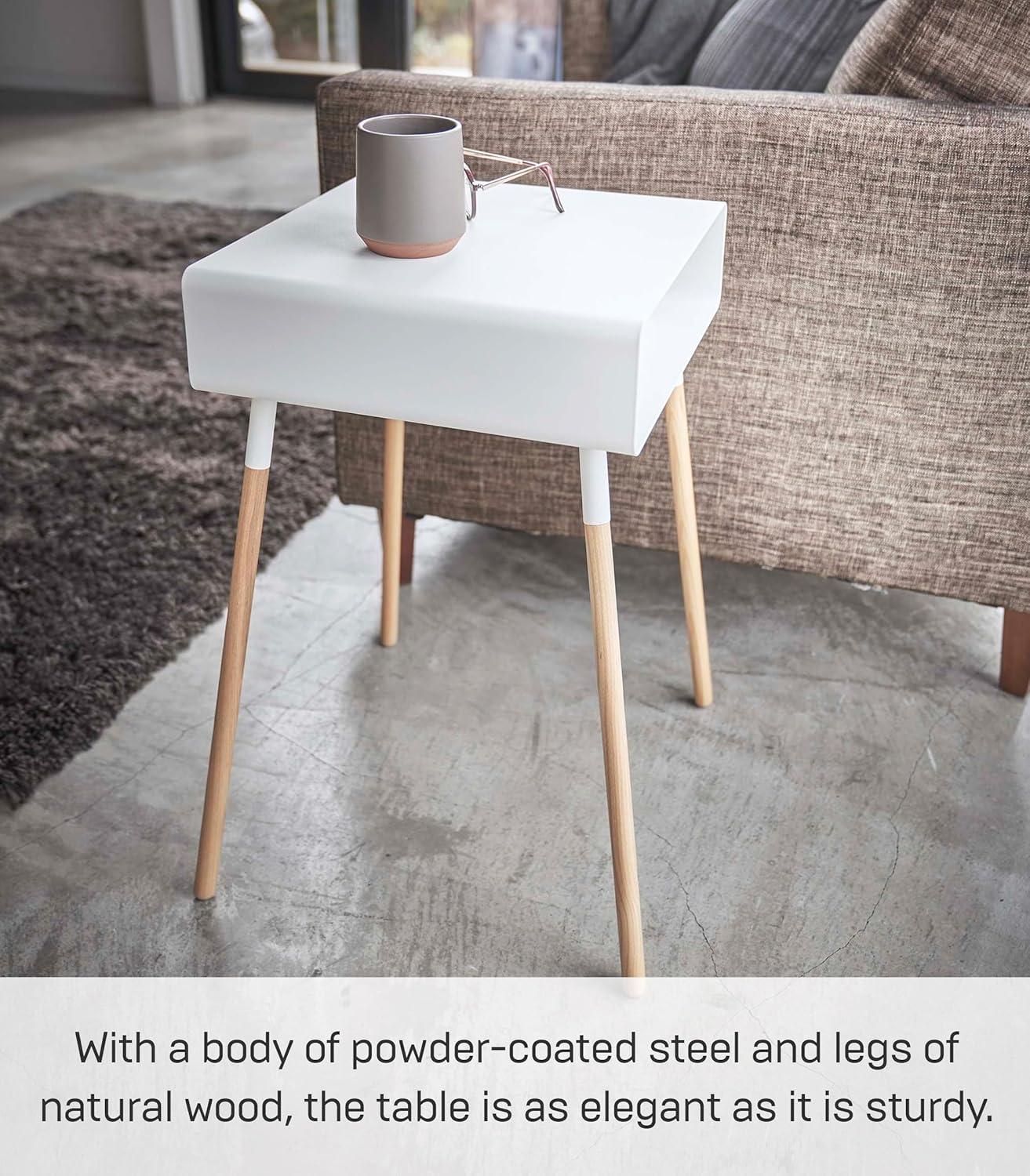 Yamazaki Home Tall Side Table With Storage Shelf, Rectangular Accent Bedside End Table, Steel + Wood