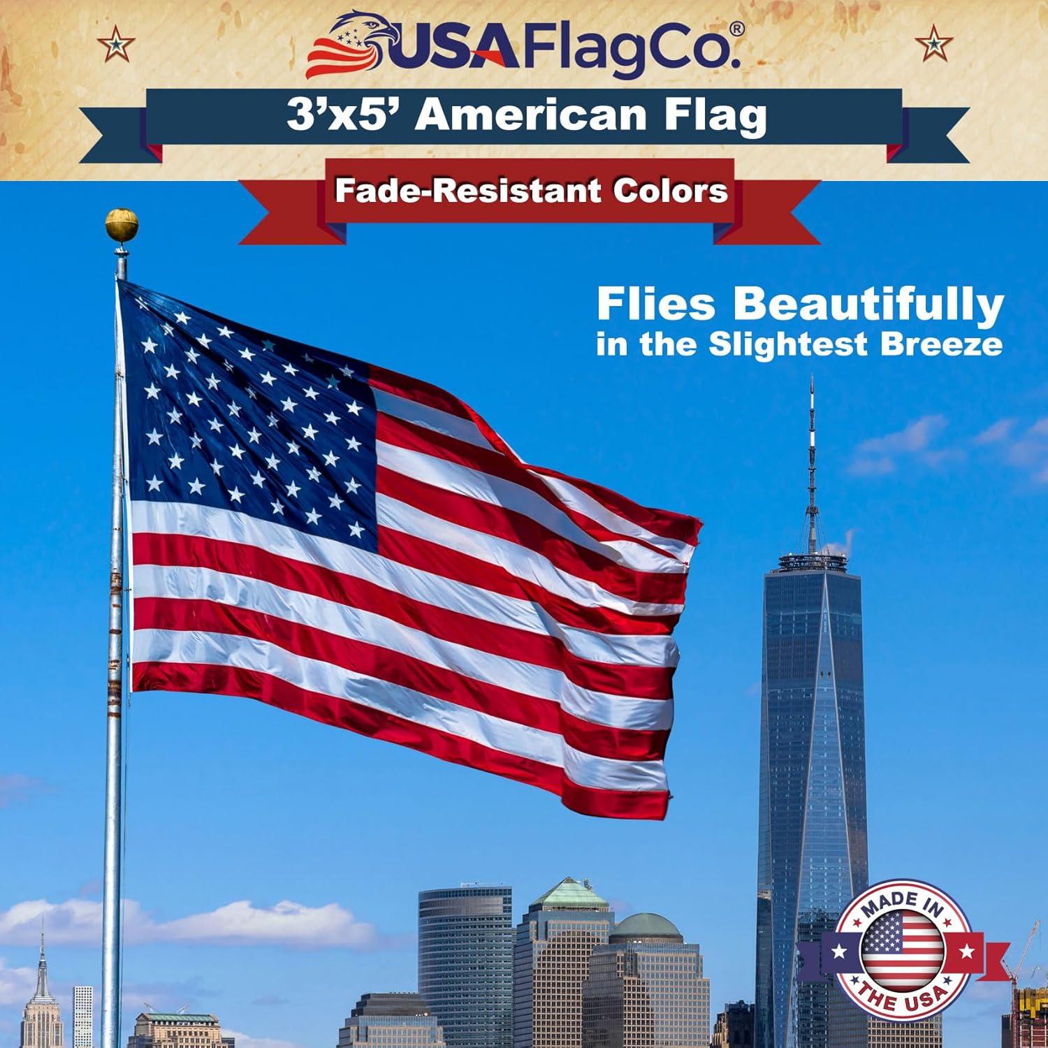 3x5 American Flag for Outside Outdoor Heavy Duty-Nylon USA Flags- Embroidered US Flags Sewn Stripes with Brass Grommets