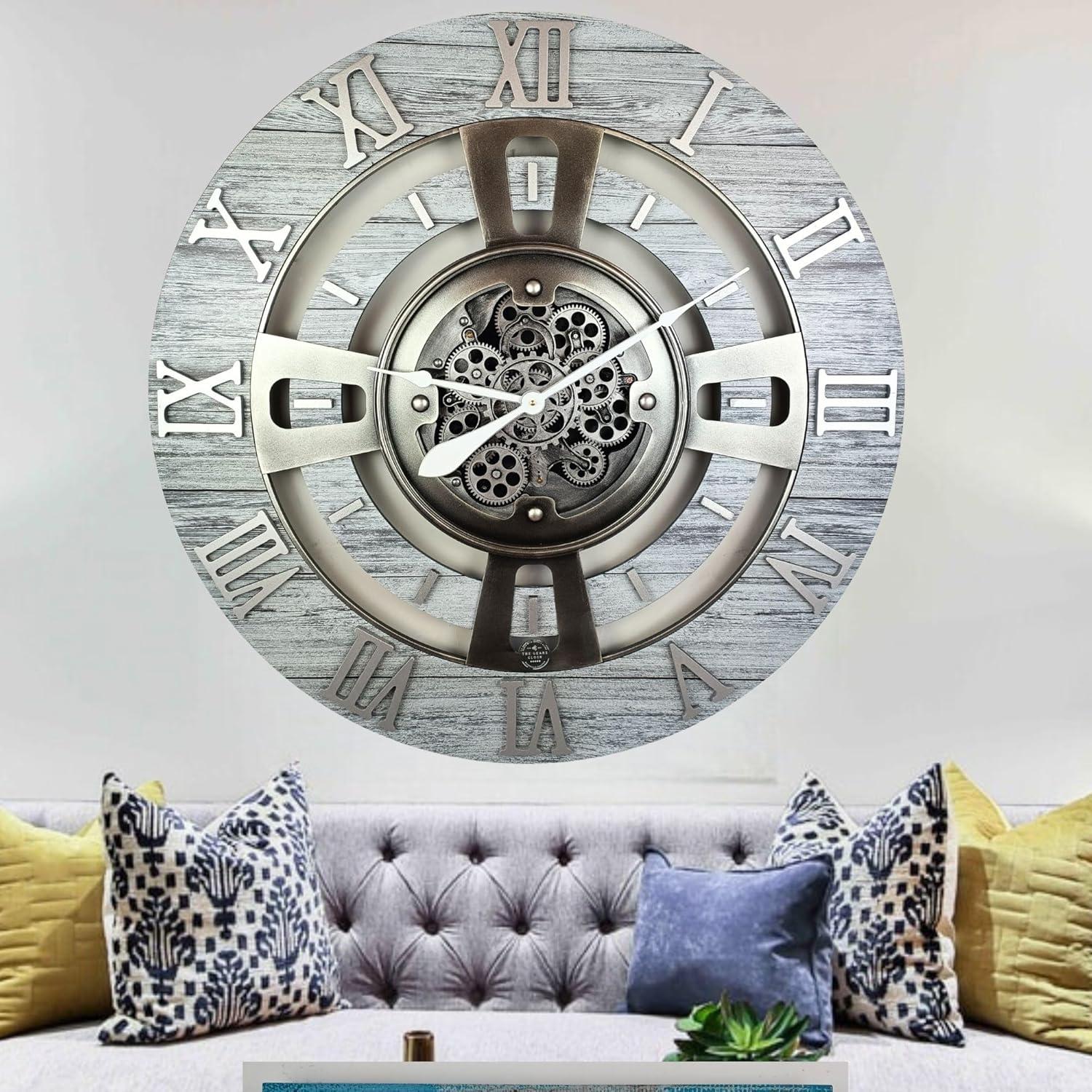 The Gears Clock Wall Clock 36" Oversized for Living Room decor with Real Moving Gears England Collection & Reviews | Wayfair