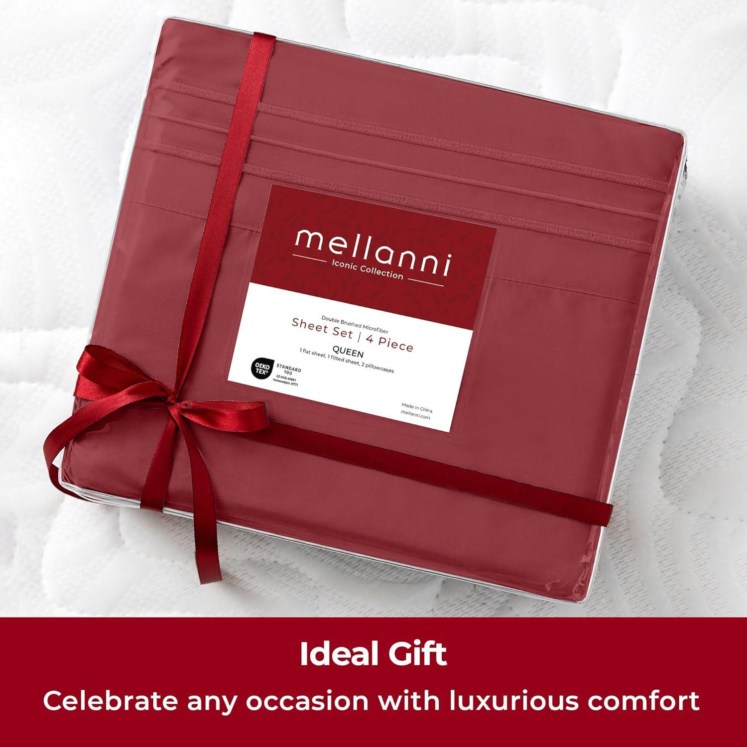 Mellanni Sheet Set Iconic Luxury Brushed Microfiber, Deep Pocket Sheet, 4 Piece Queen Brick Red