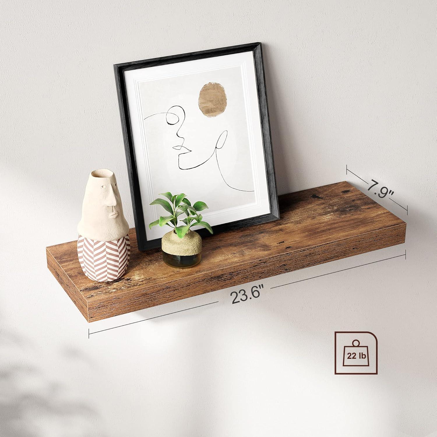 VASAGLE Floating Shelf Set of 2, for Photos, Decorations, in Living Room, Kitchen, Hallway, Entryway, Bathroom, Rustic Brown ULWS026X02