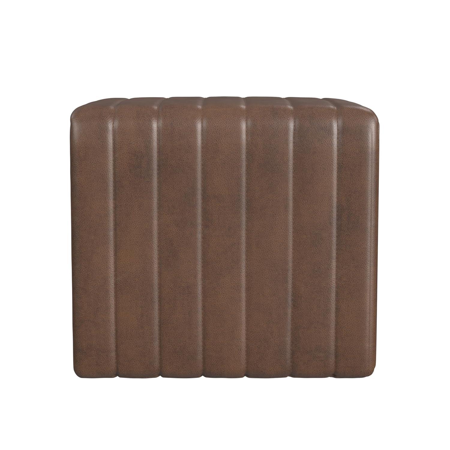 Modern Channel Ottoman Brown - HomePop: Faux Leather, Tufted, No Assembly Required