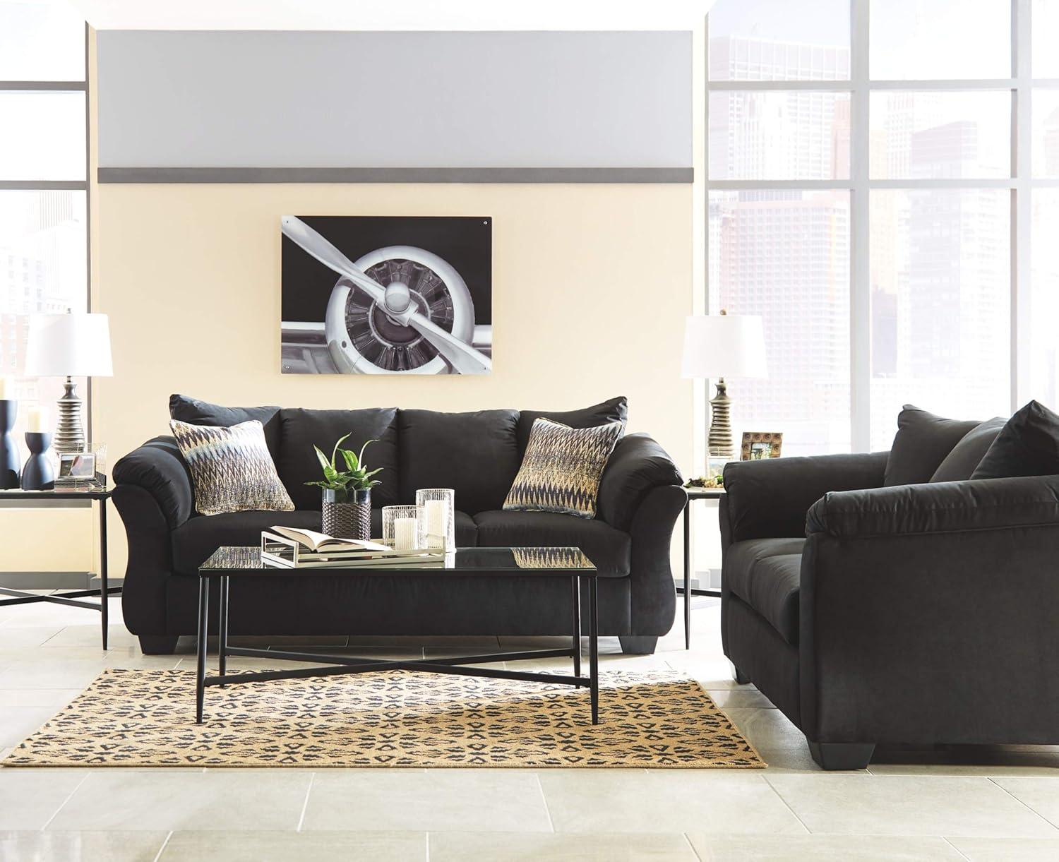 Darcy Black Contemporary Sofa with Pillow Top Armrests