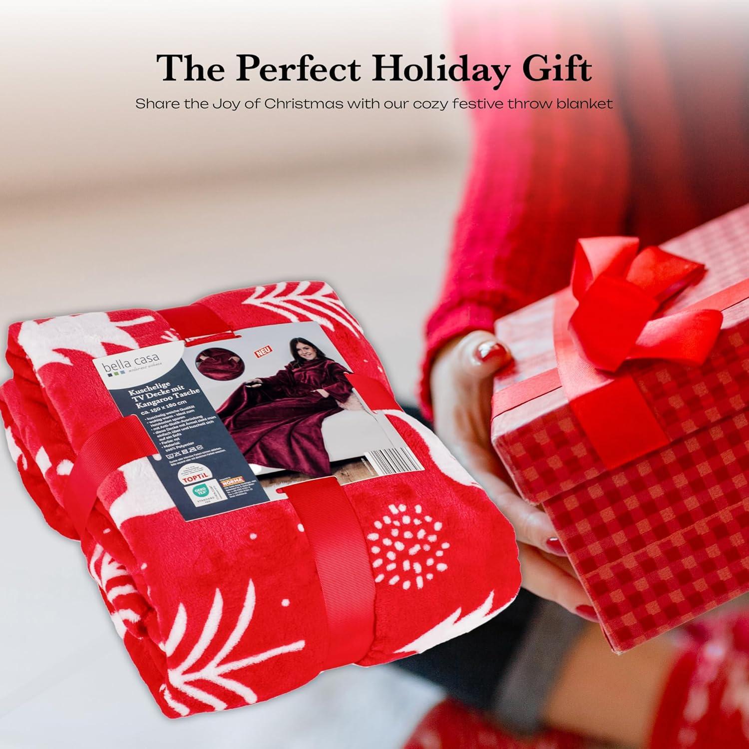 PAVILIA Holiday Festival Christmas Throw Blanket for Couch Bed Sofa, 50x60 (Snowflake Red)