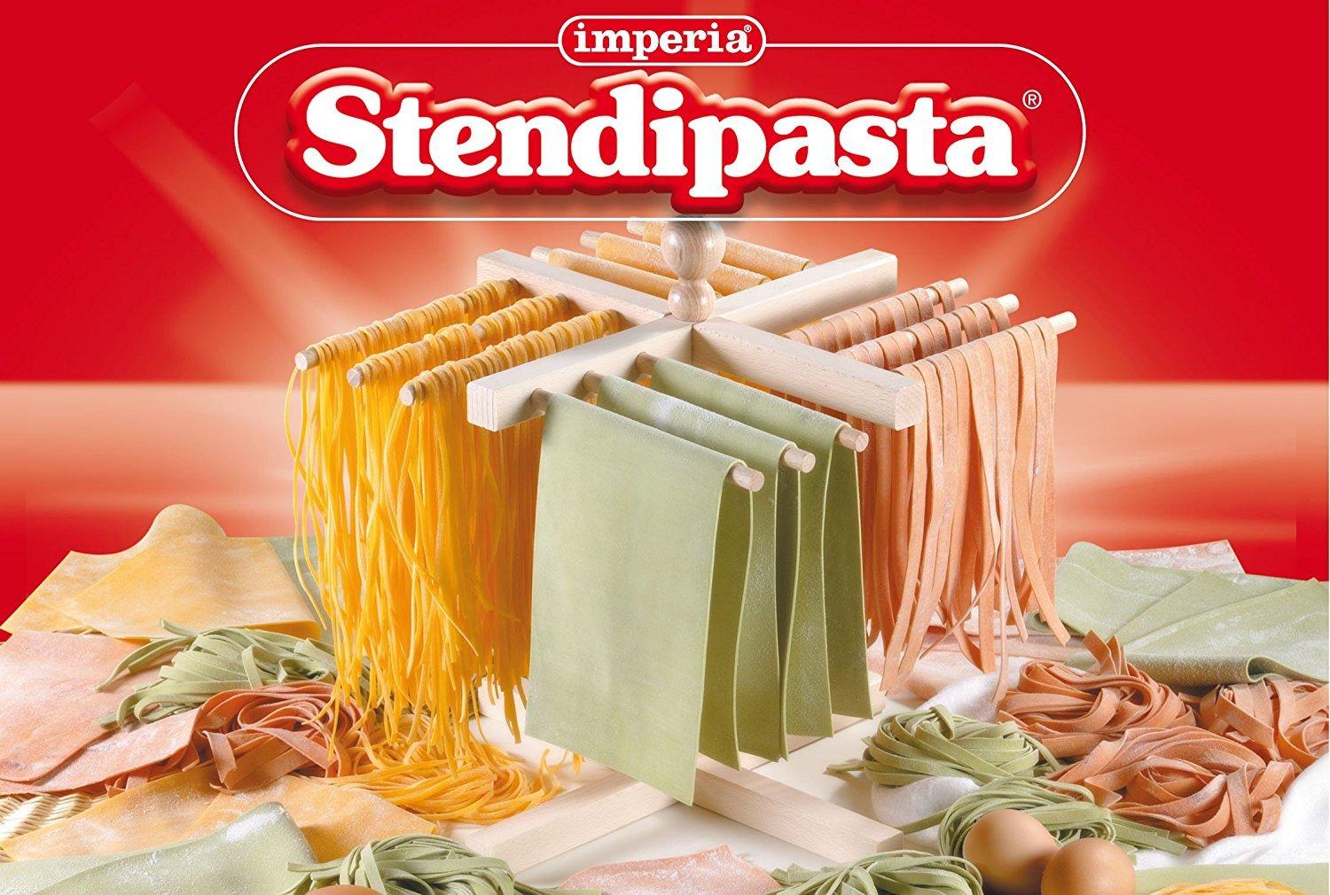 Pasta Drying Rack By Imperia - Holds 1lb of Noodles - Made in Italy with Italian Beech Wood Construction - Must Have Kitchen Accessory to Go with Pasta Makers and Machines, Compact and Quickly Dries