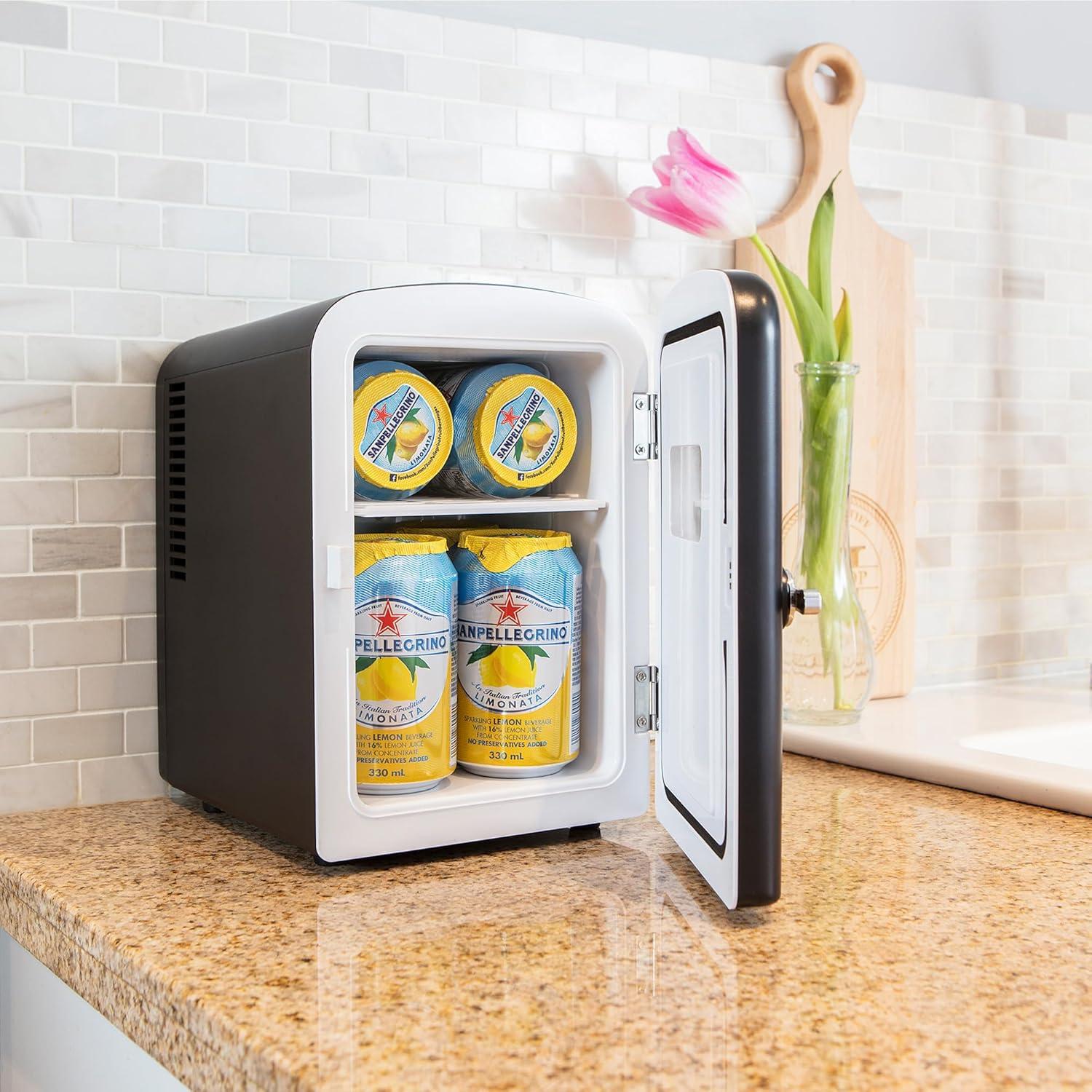 Koolatron 4L Retro Portable Mini Fridge 12V DC 110V 6 Can Cooler Black