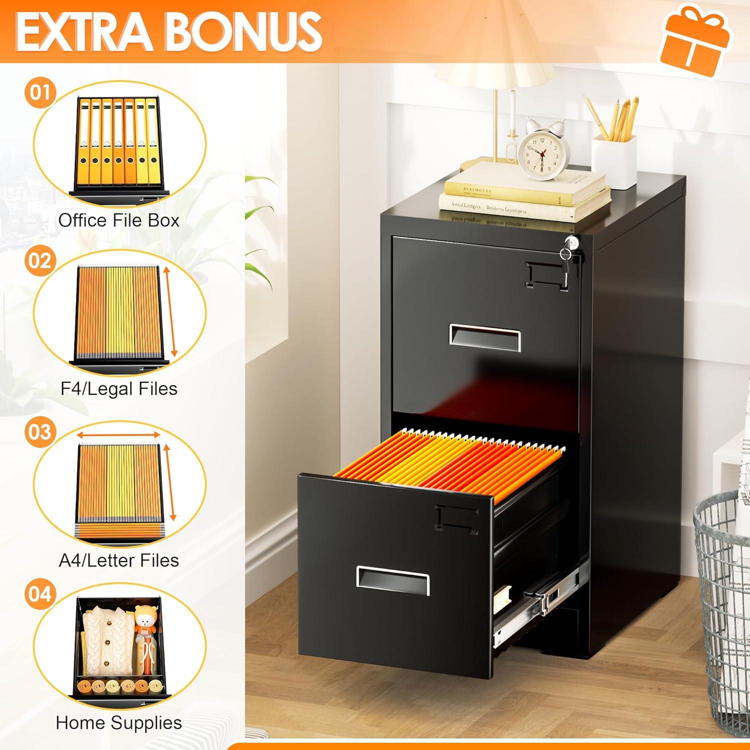 3 Drawer Mobile/Vertical File Cabinet for Home Office Black-15'' W