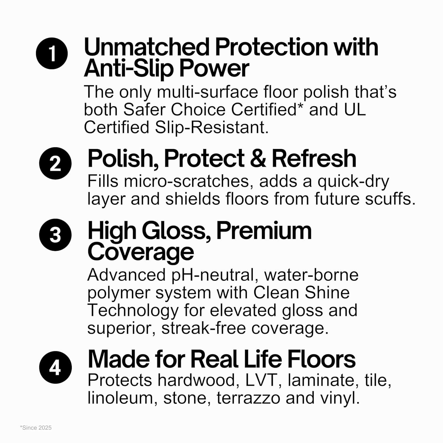 Quick Shine Multi-Surface Floor Finish & Polish, PFAS-Free Formula, 64 fl oz