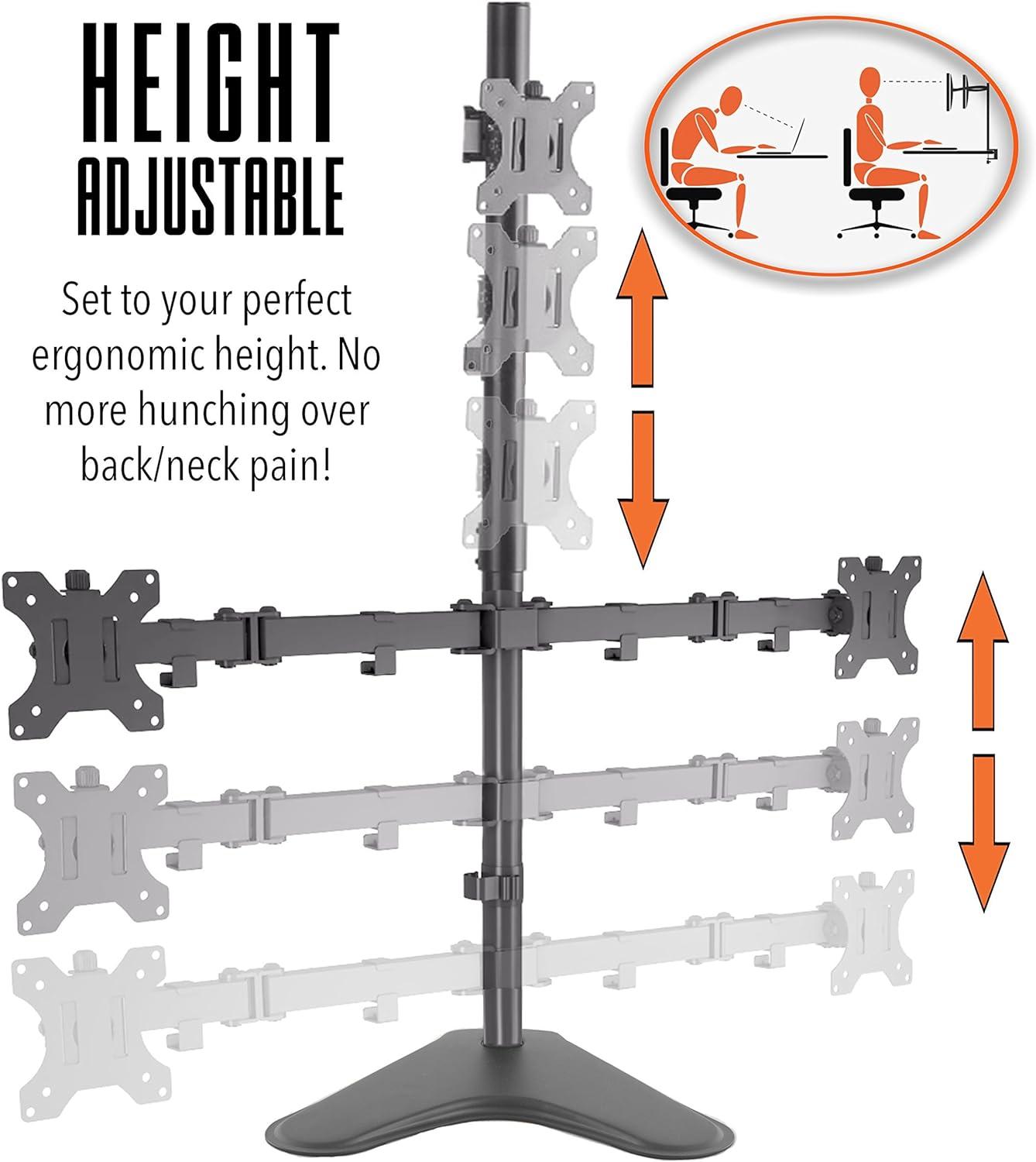 Triple Monitor Mount – Freestanding Monitor Arm with 3 Adjustable VESA Mounts – Black – Stand Steady