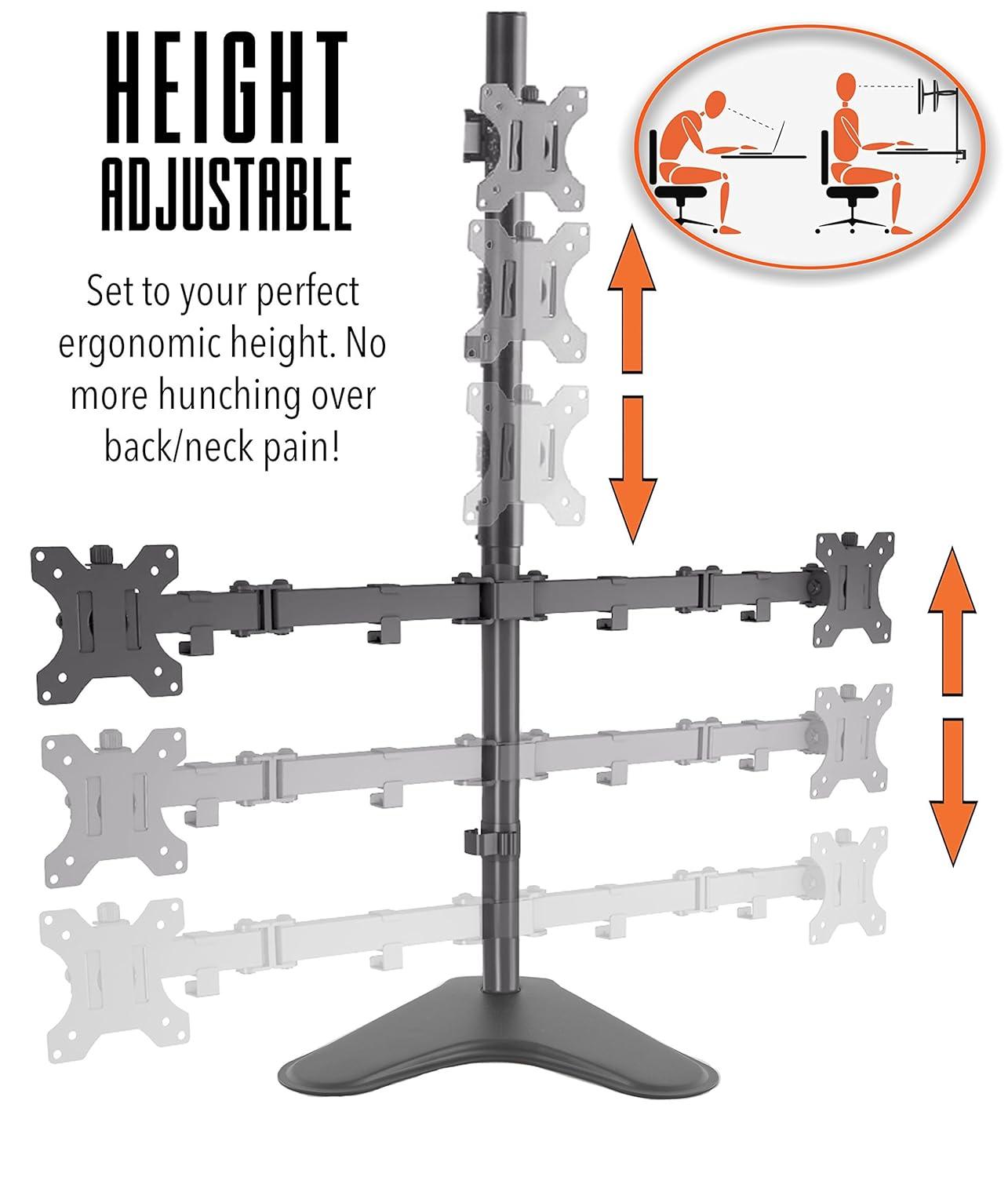 Triple Monitor Mount – Freestanding Monitor Arm with 3 Adjustable VESA Mounts – Black – Stand Steady