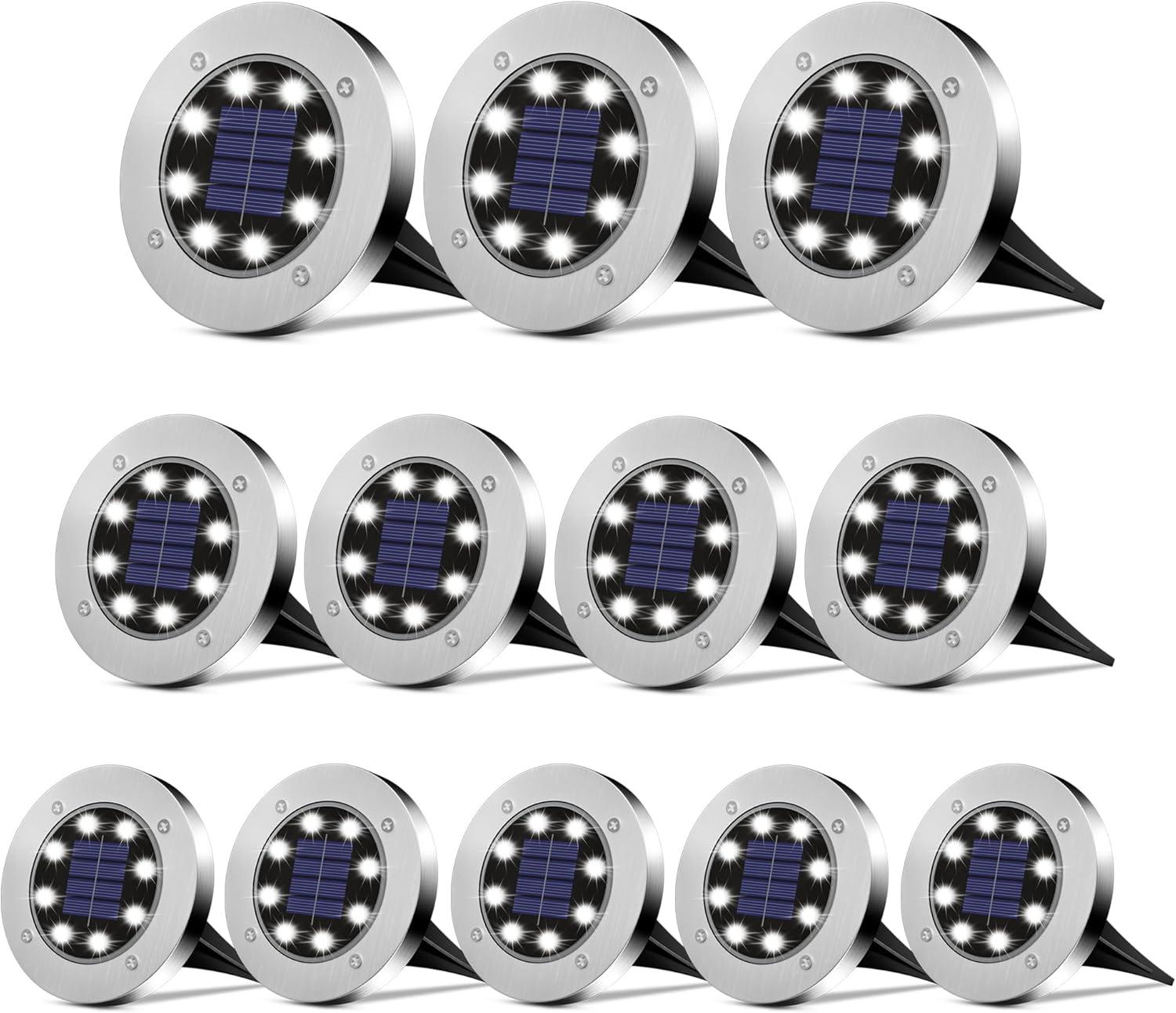 12-Pack Silver LED Solar Pathway Lights