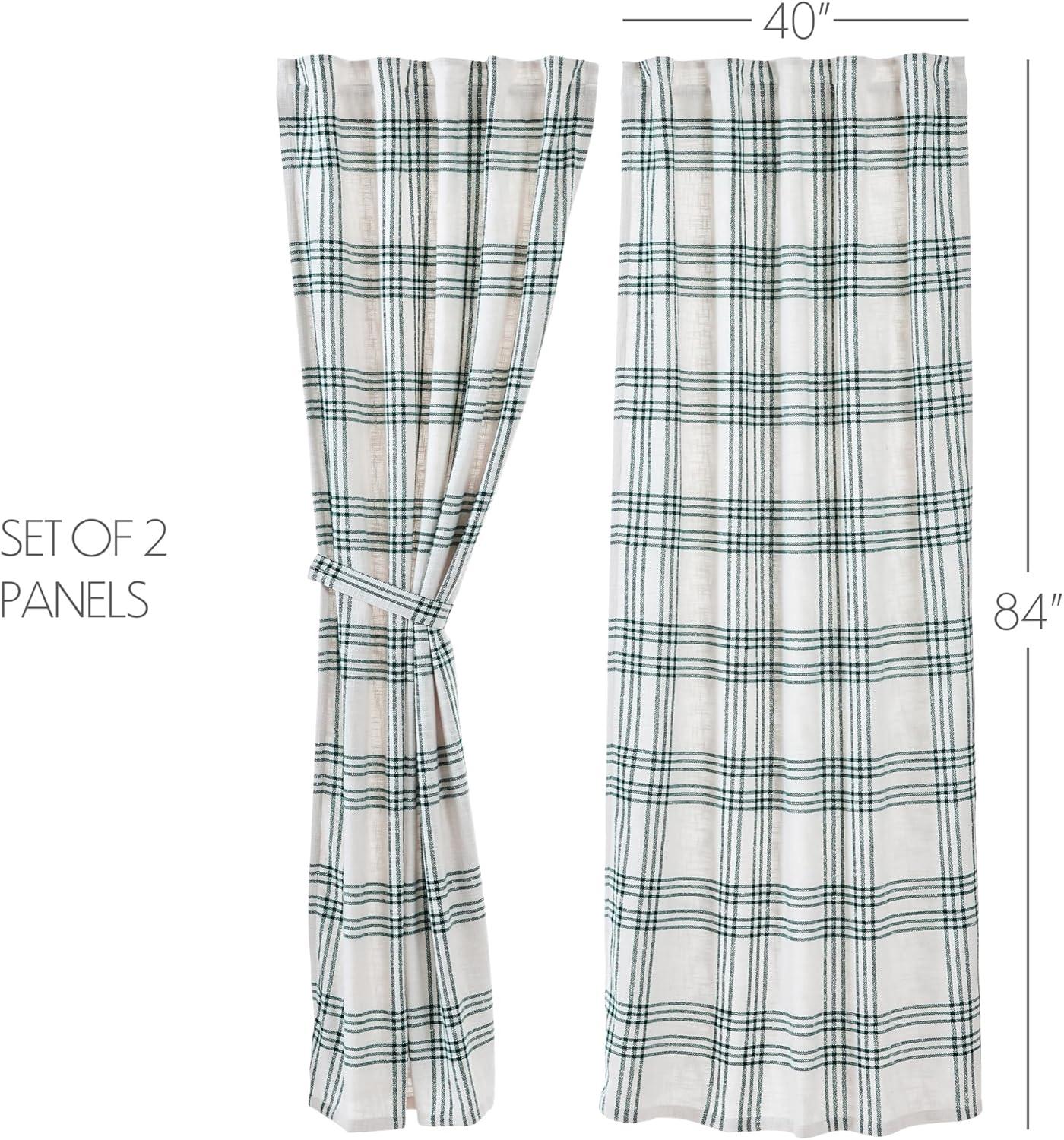 84-Inch White and Green Cotton Plaid Curtain Panel Pair