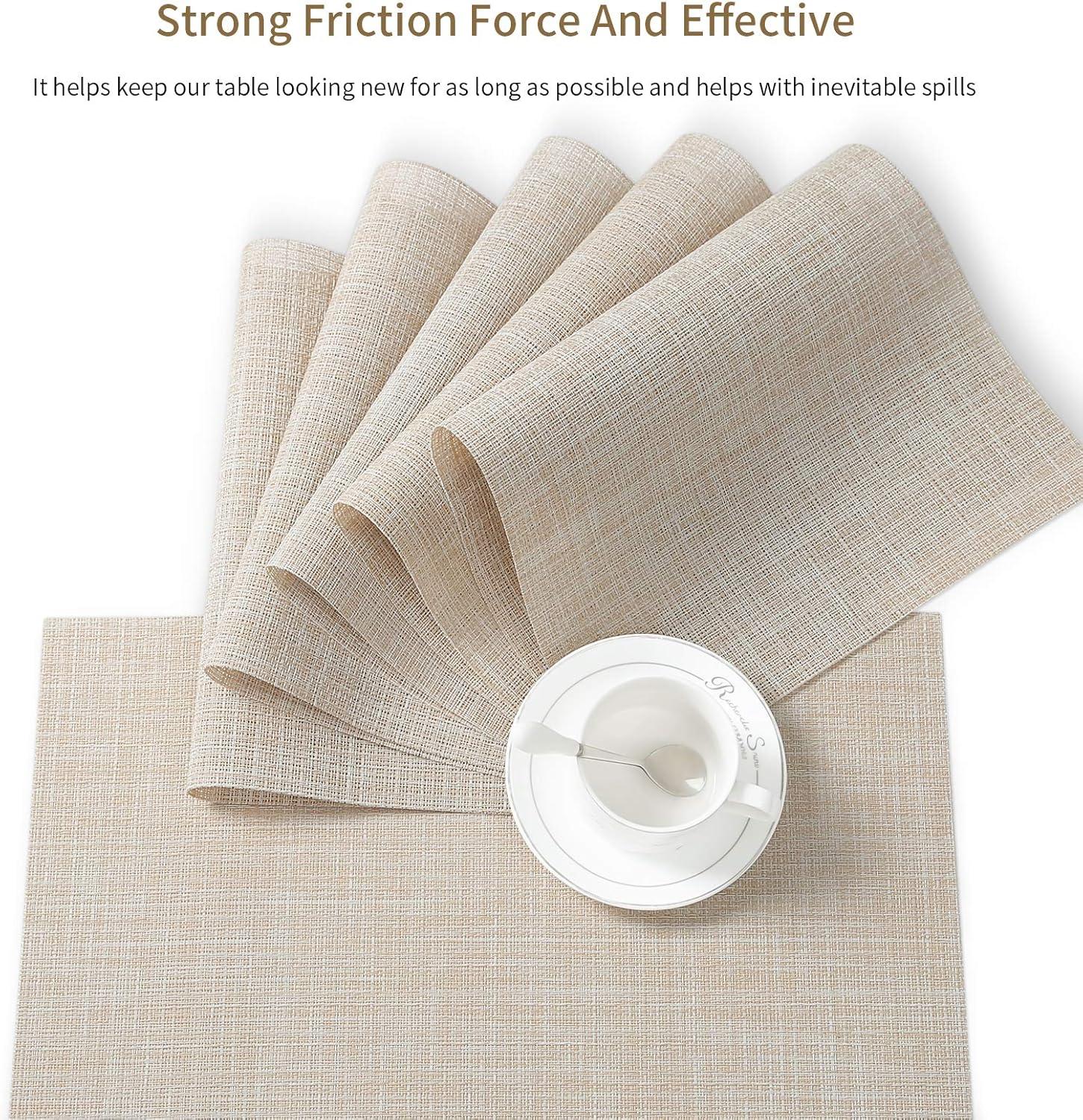 Set of 8 Heat-Resistant Placemats Stain Resistant Anti-Skid Placemats for Kitchen Table, Washable Durable PVC Table Mats Woven Vinyl Placemats Beige