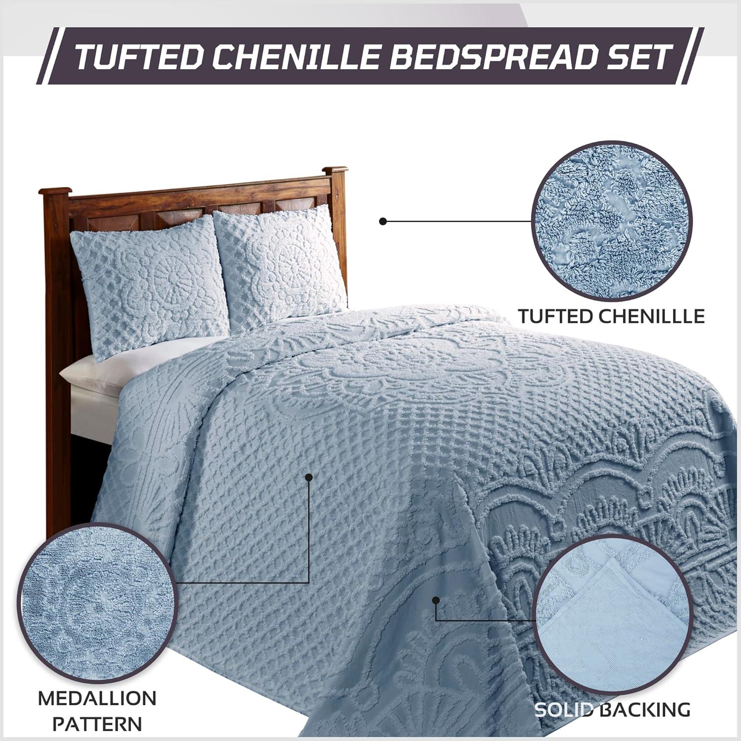 Better Trends Trevor Bedspreads 100% Cotton Chenille - Traditional Medallion Bedding Set, Luxurious All Season Comfort, Machine Washable Trevor Collection Bedspread Set