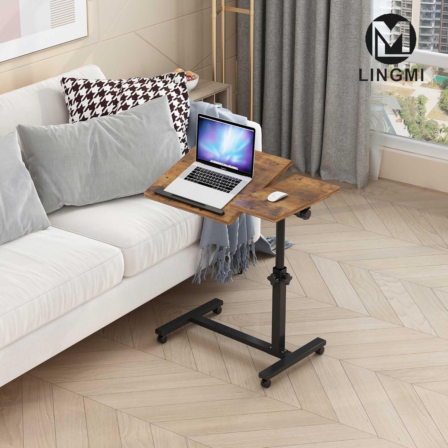 Rolling Laptop Desk for Rolling Cart Tilting Overbed Bedside Table Desk Overbed Table with Wheels Adjustable Laptop Stand Sofa Side Table