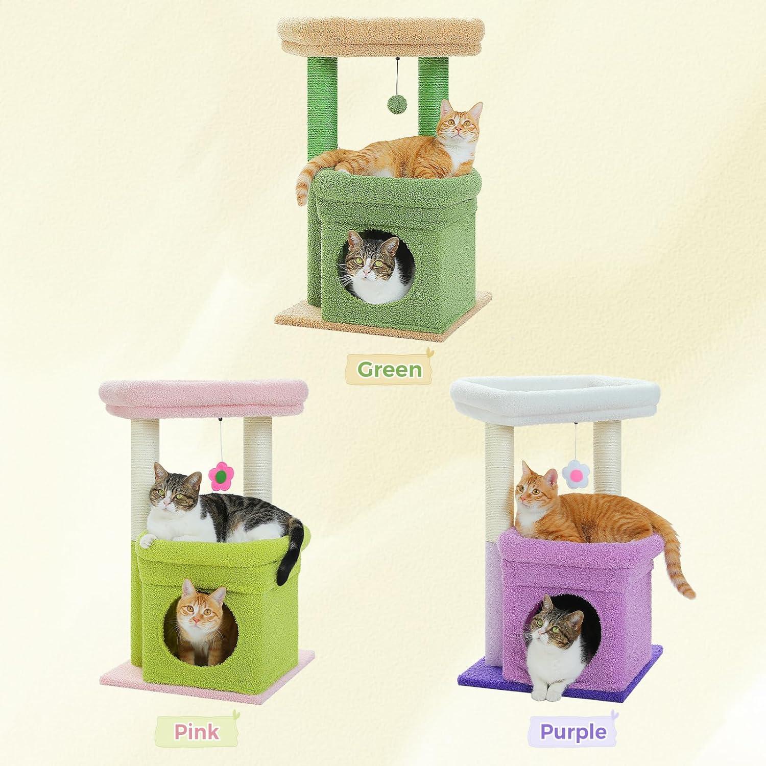 Ezelle Cat Tree Tower Cat Condo House with Sisal Scratching Posts, Flower Top Perch for Indoor Cats