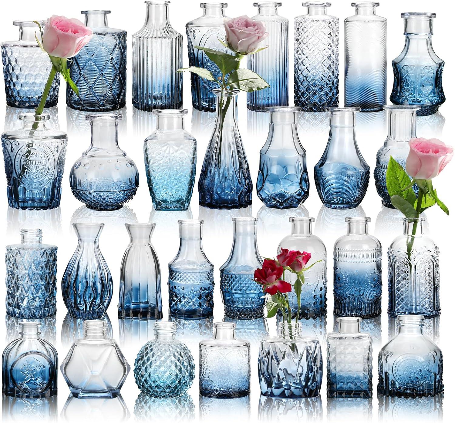 Bud Vases Set of 12, Small Glass Vases for Centerpieces, Small Flower Vases for Centerpieces, Vintage Mini Vase, Clear Bud Vase for Wedding Table Decor