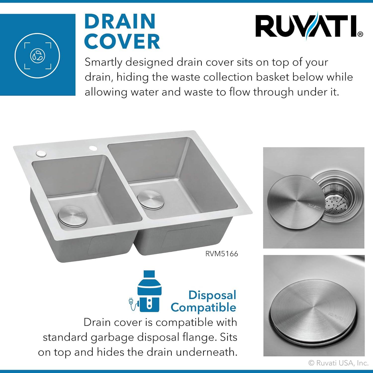 Ruvati Rvm5166 Modena 33" Drop-In Double Basin 16 Gauge Stainless Steel Kitchen Sink -