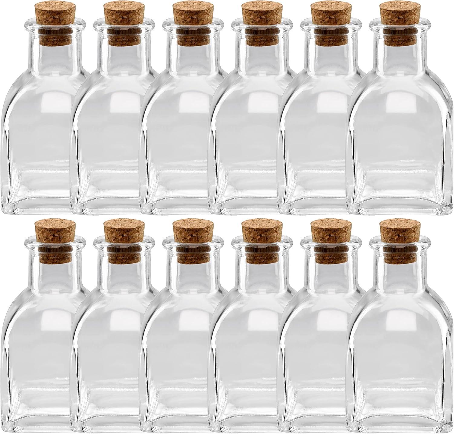 12 Pack Clear Glass Bottles with Cork for Decor