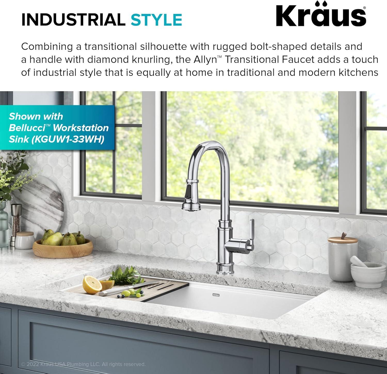 KRAUS Allyn Transitional Industrial Pull-Down Single Handle Kitchen Faucet in Chrome
