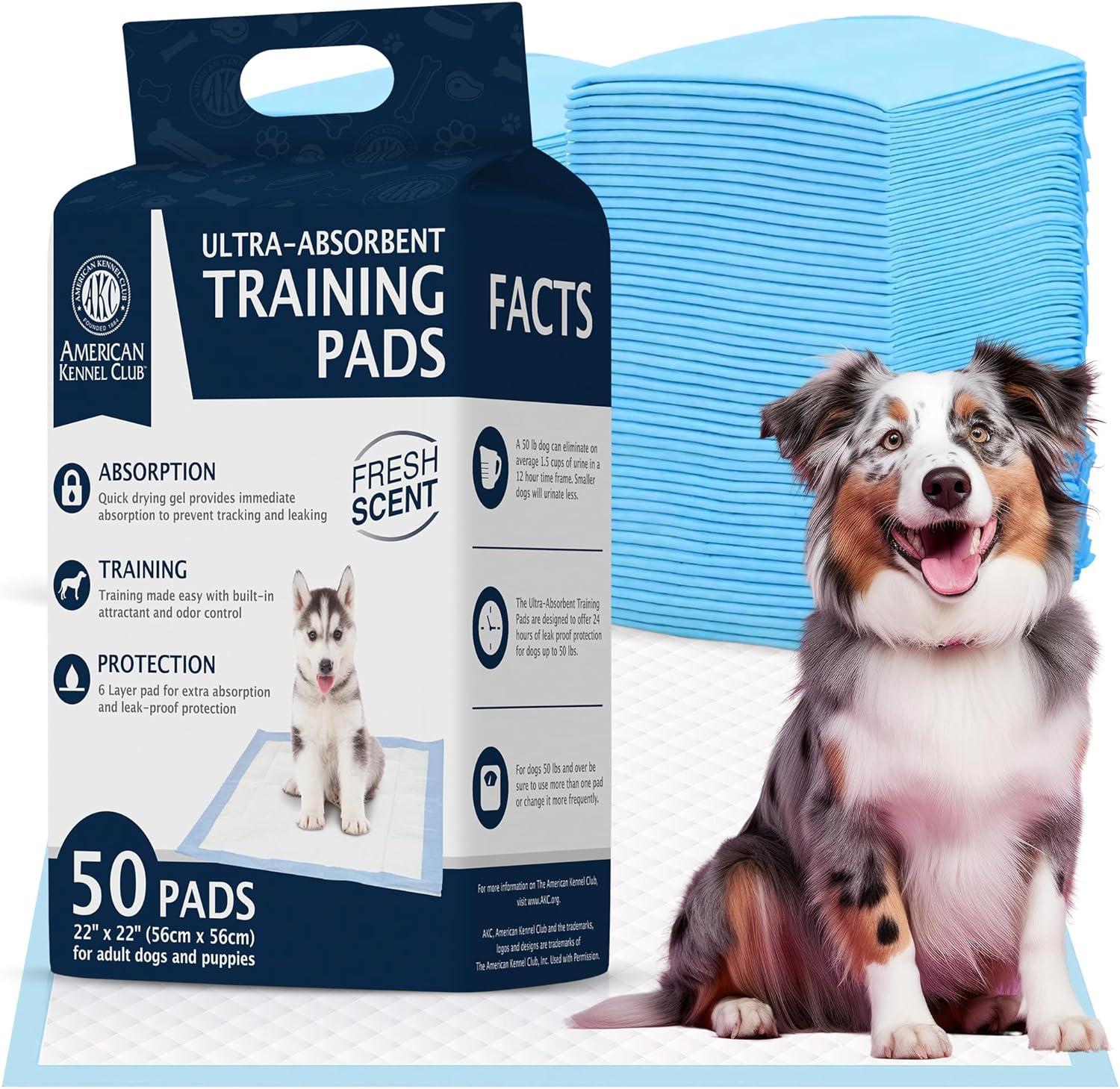 American Kennel Club Scented Puppy Training Pads with Ultra Absorbent Quick Dry Gel – 22 x 22 Puppy Pads - Fresh Scented - 50 Count