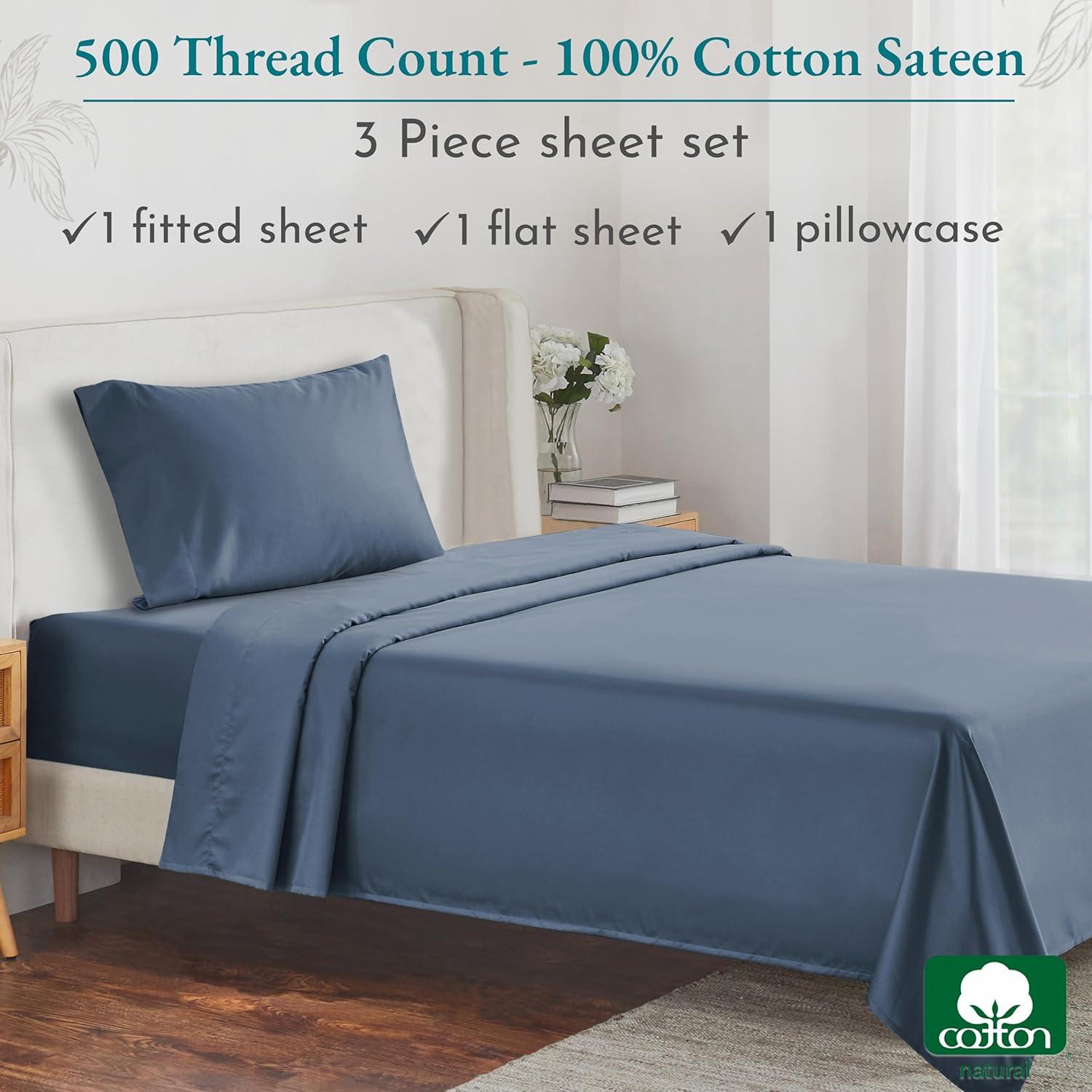 California King Navy Blue Cotton Sateen Sheet Set