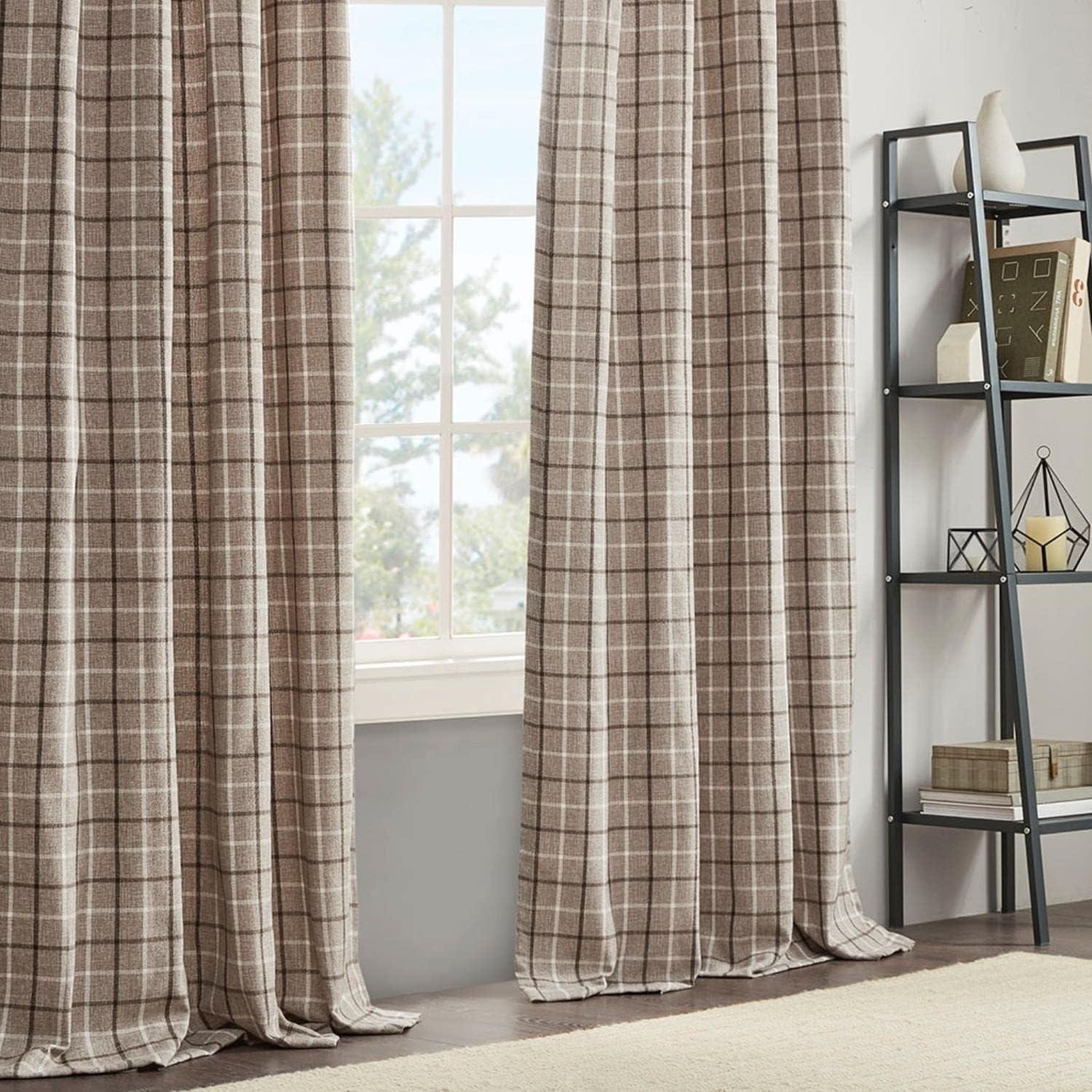 Anaheim Woven Plaid Room Darkening Thermal Fleece Lined Single Curtain Panel