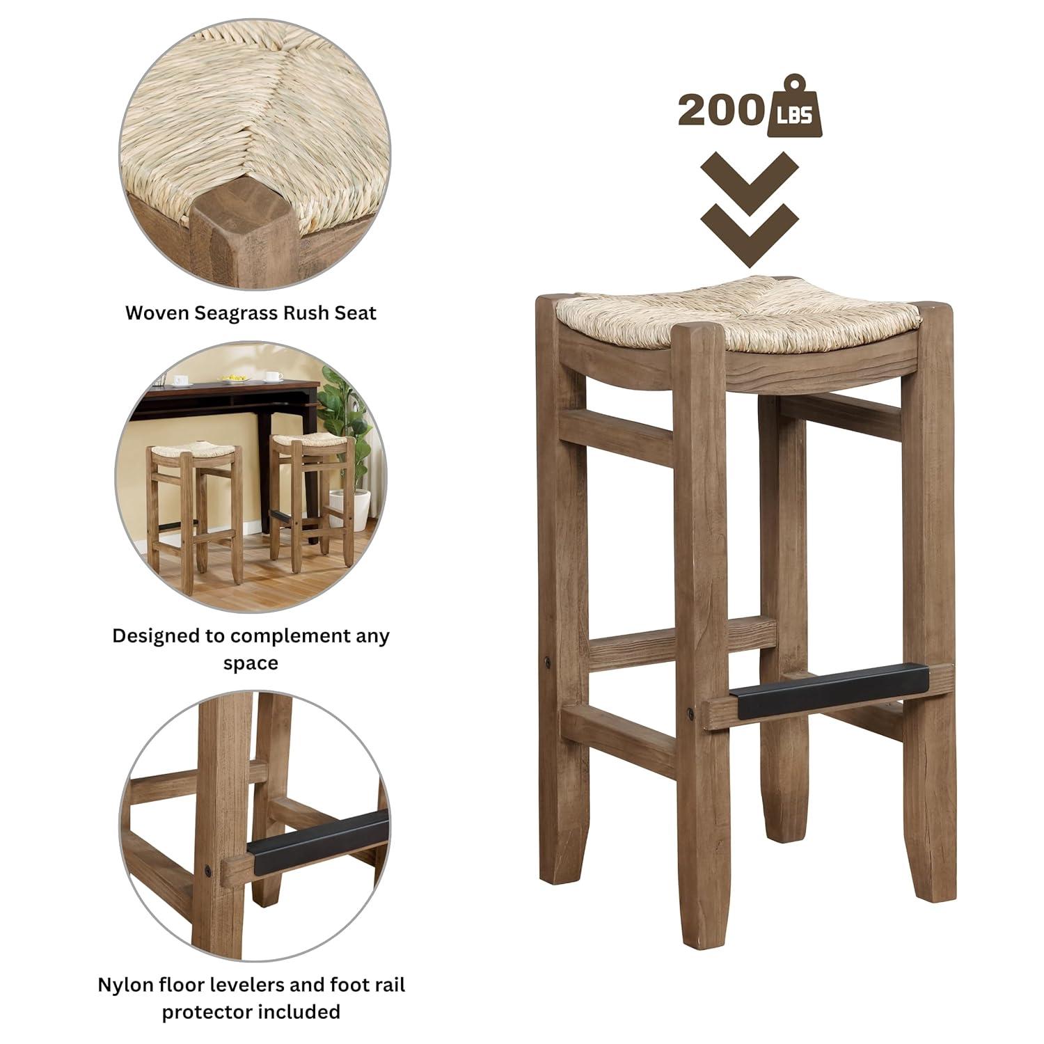 Alaterre Furniture Newport 30"H Wood Bar Stool with Rush Seat