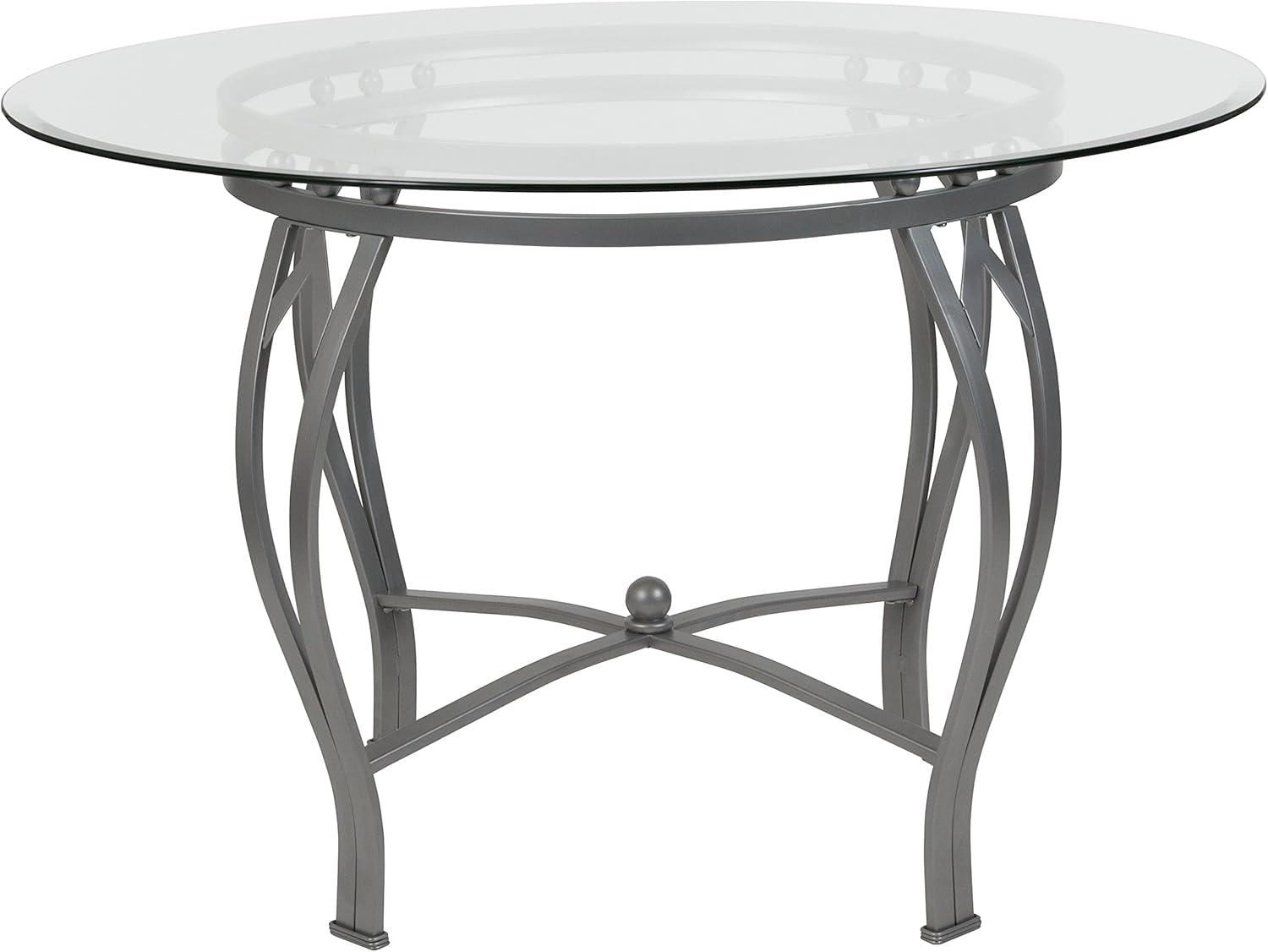 Syracuse 45'' Round Glass Dining Table with Silver Metal Frame