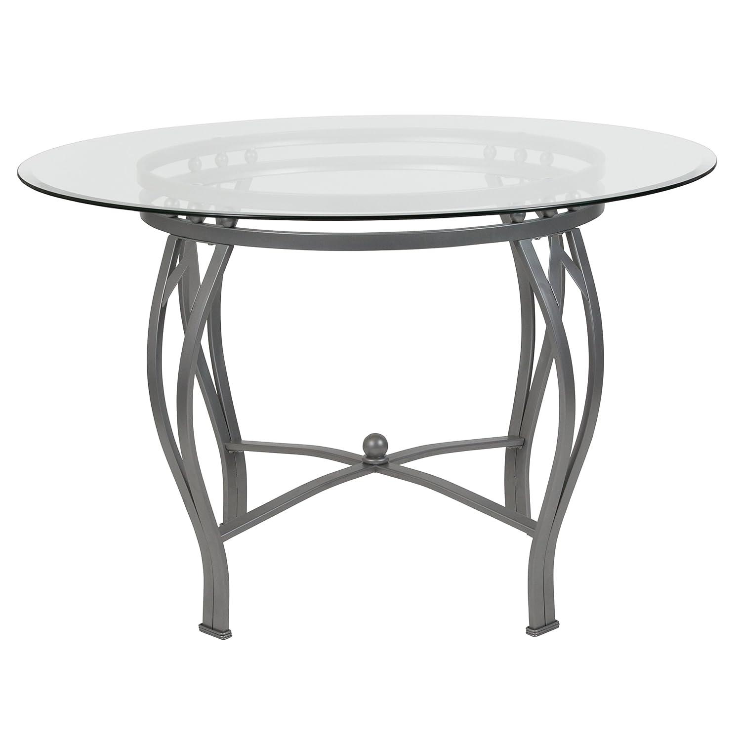 Flash Furniture Syracuse Round Glass Dining Table with Bowed Out Metal Frame