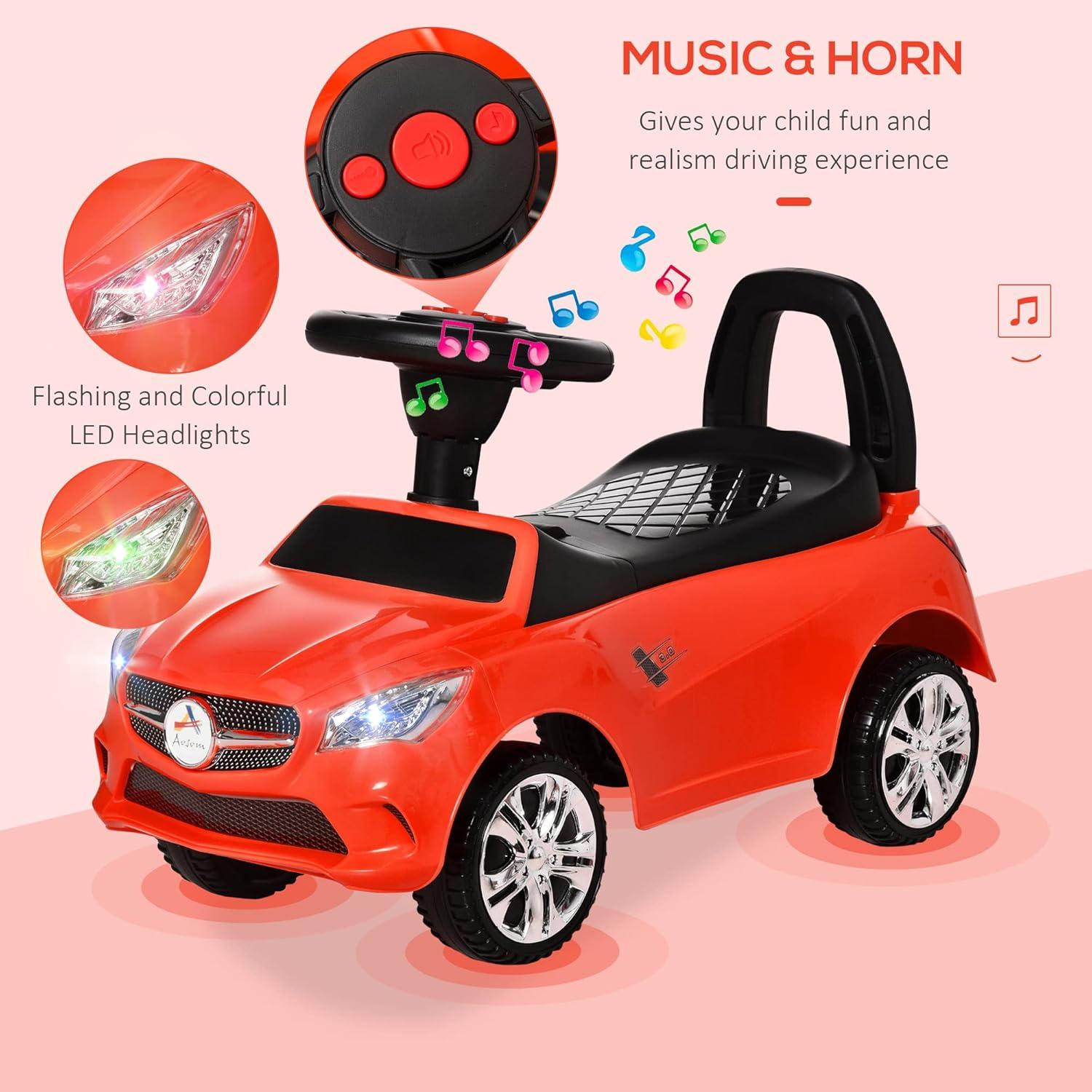 Red Toddler Ride-On Push Car with Working Horn and Headlights