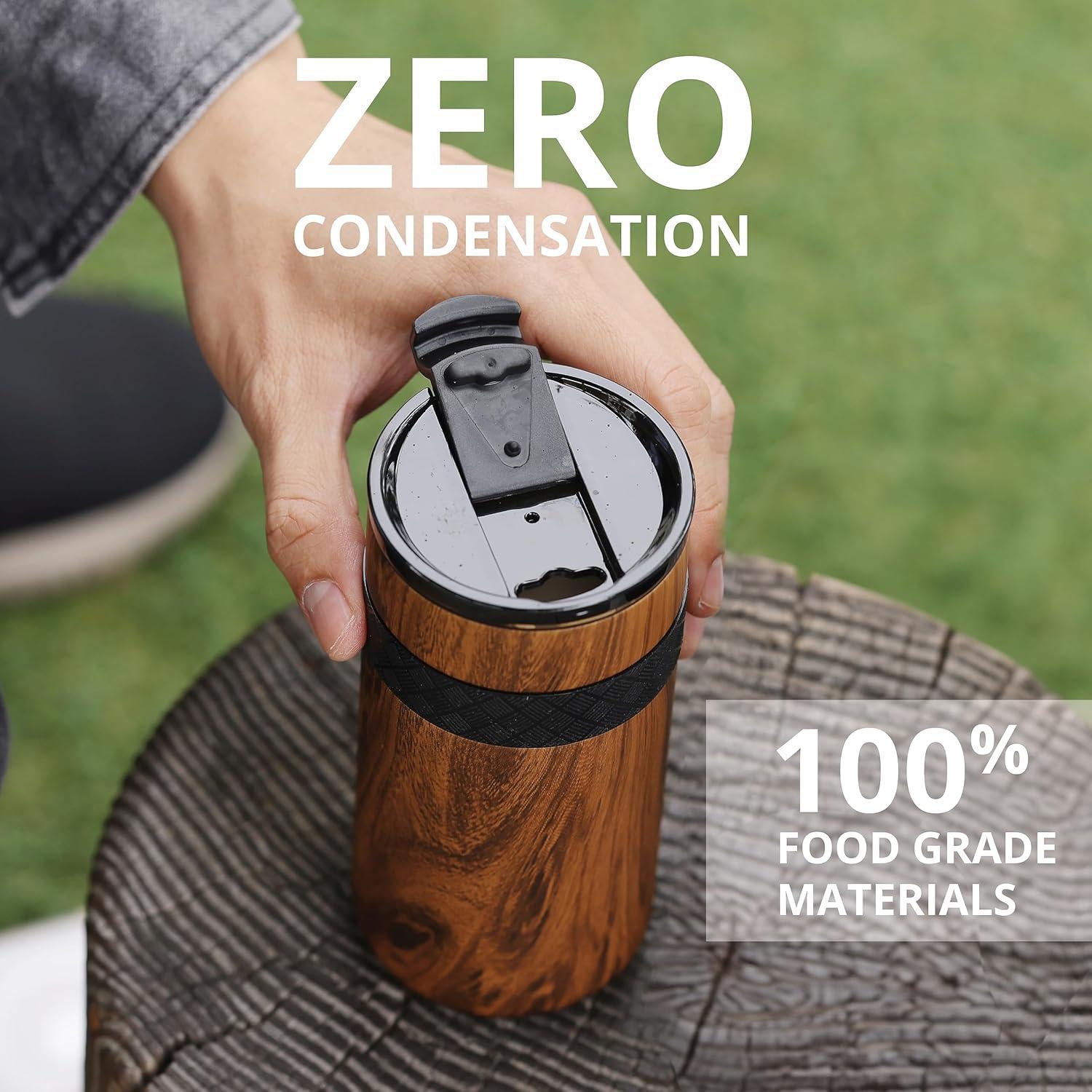 Elemental Duo-Sip 2 in 1 Travel Coffee Tumbler with 100% Leak Proof Lid & Slim Can Cooler Insulator for 12oz Slim Cans, Triple Walled Stainless Steel for Hard Seltzer & Hot/Cold Drinks - Teakwood