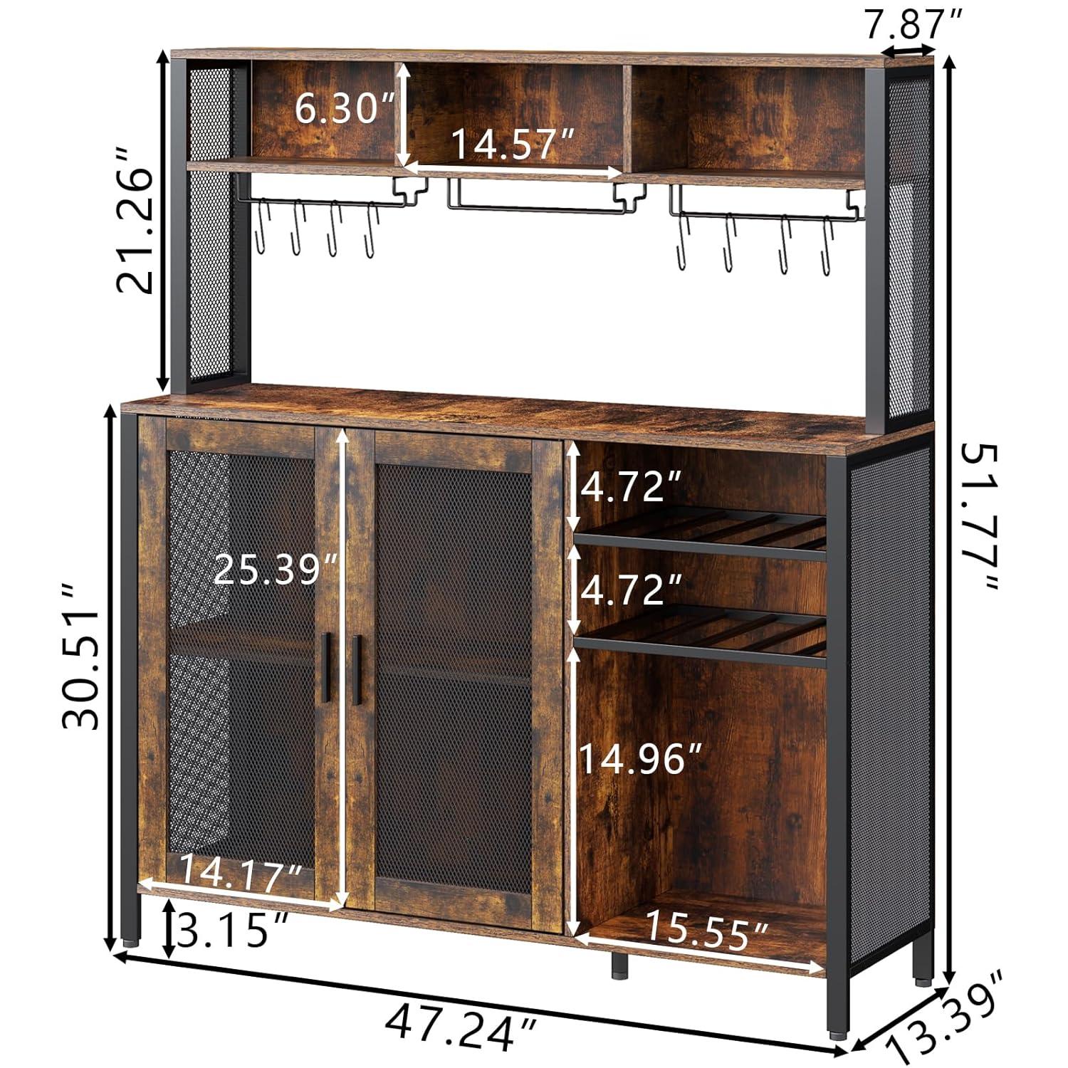 17 Stories Hoffarth 47.24'' Wine Bar Cabinet with LED Lights, Liquor Cabinet Coffee Bar Cabinet with 3 Storage Compartments & Wine Rack & Glass Holder