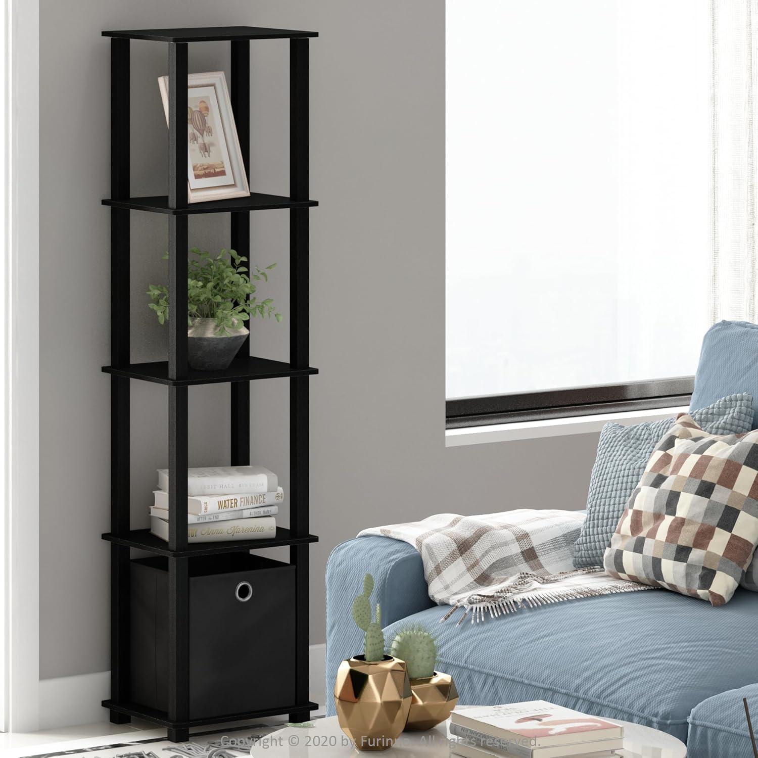 Furinno 5-Shelf Storage Bookcase Multi-Functional Bookshelf Display Rack with Drawer,Black