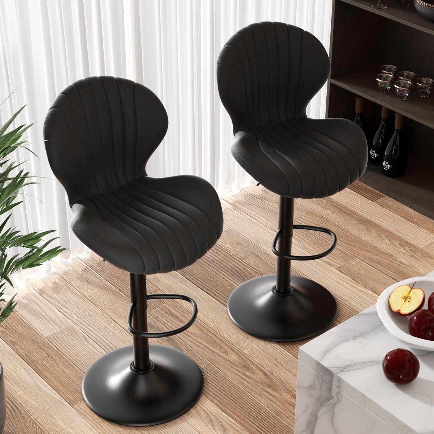 Black Adjustable Swivel Bar Stools with Curved Backrest