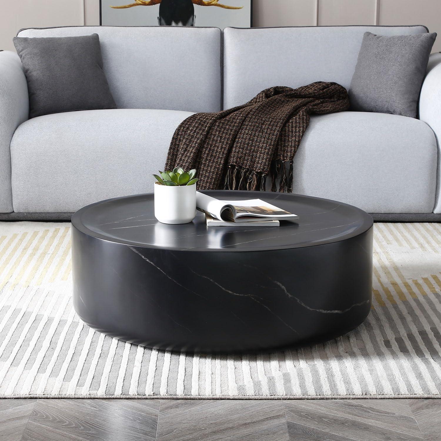 Modern Round Coffee Table Set of 2 for Living Room, Circle Coffee Table Side Table Set, Faux Mars Marble Pattern Center Table End Table Set for Apartment