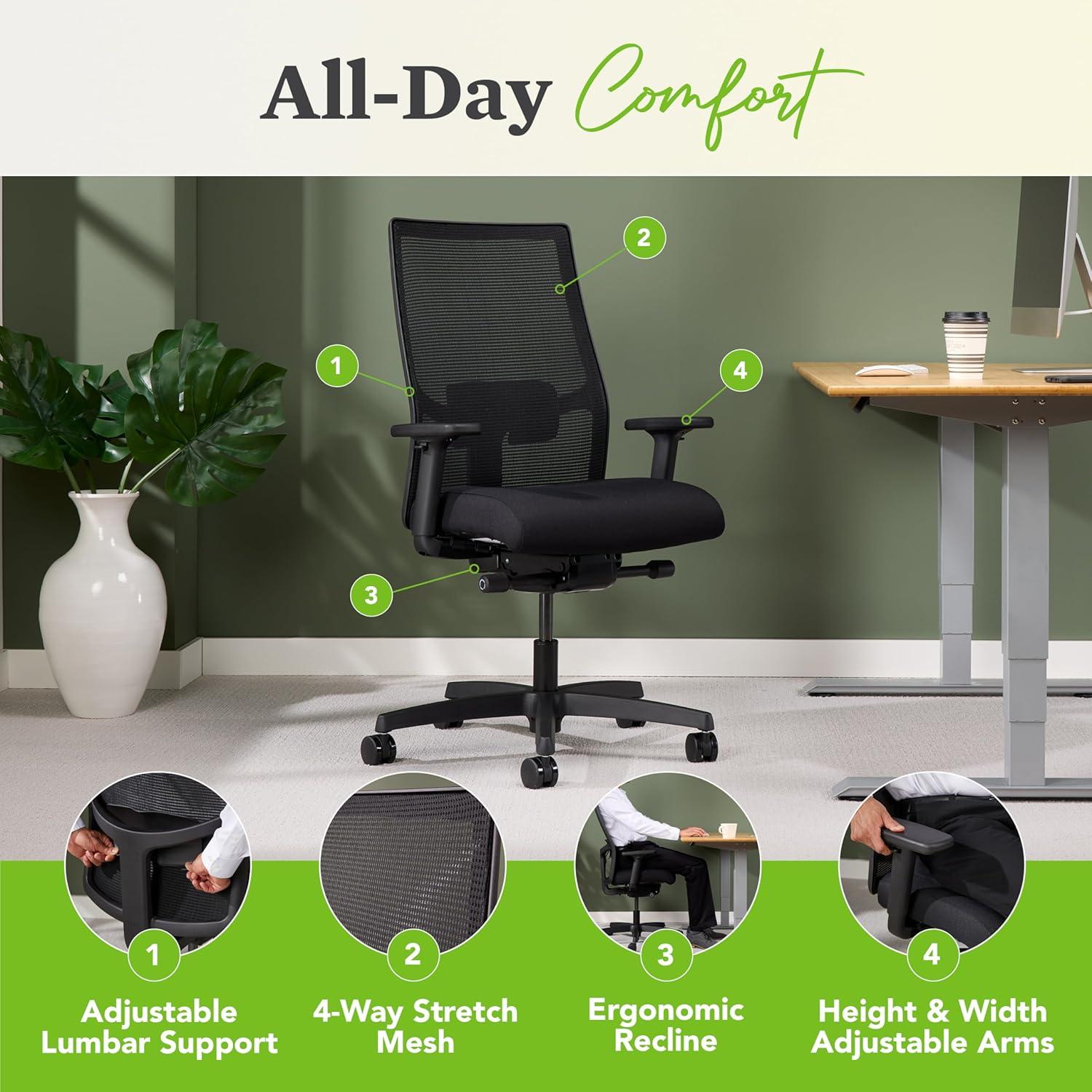 HON Ignition 2.0 Ergonomic Office Chair - Lumbar Support, Comfortable for Long Hours